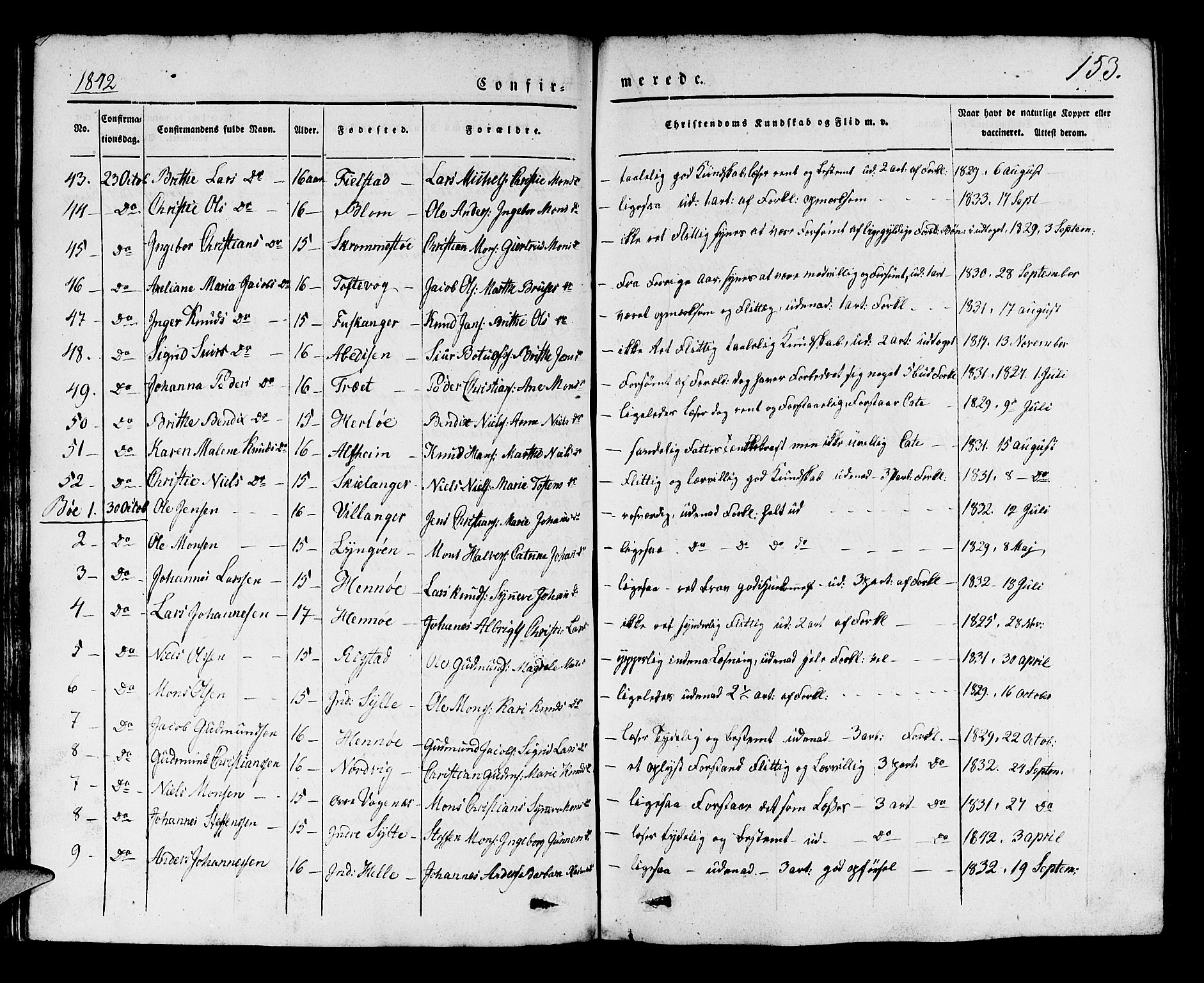 Manger sokneprestembete, SAB/A-76801/H/Haa: Parish register (official) no. A 5, 1839-1848, p. 153