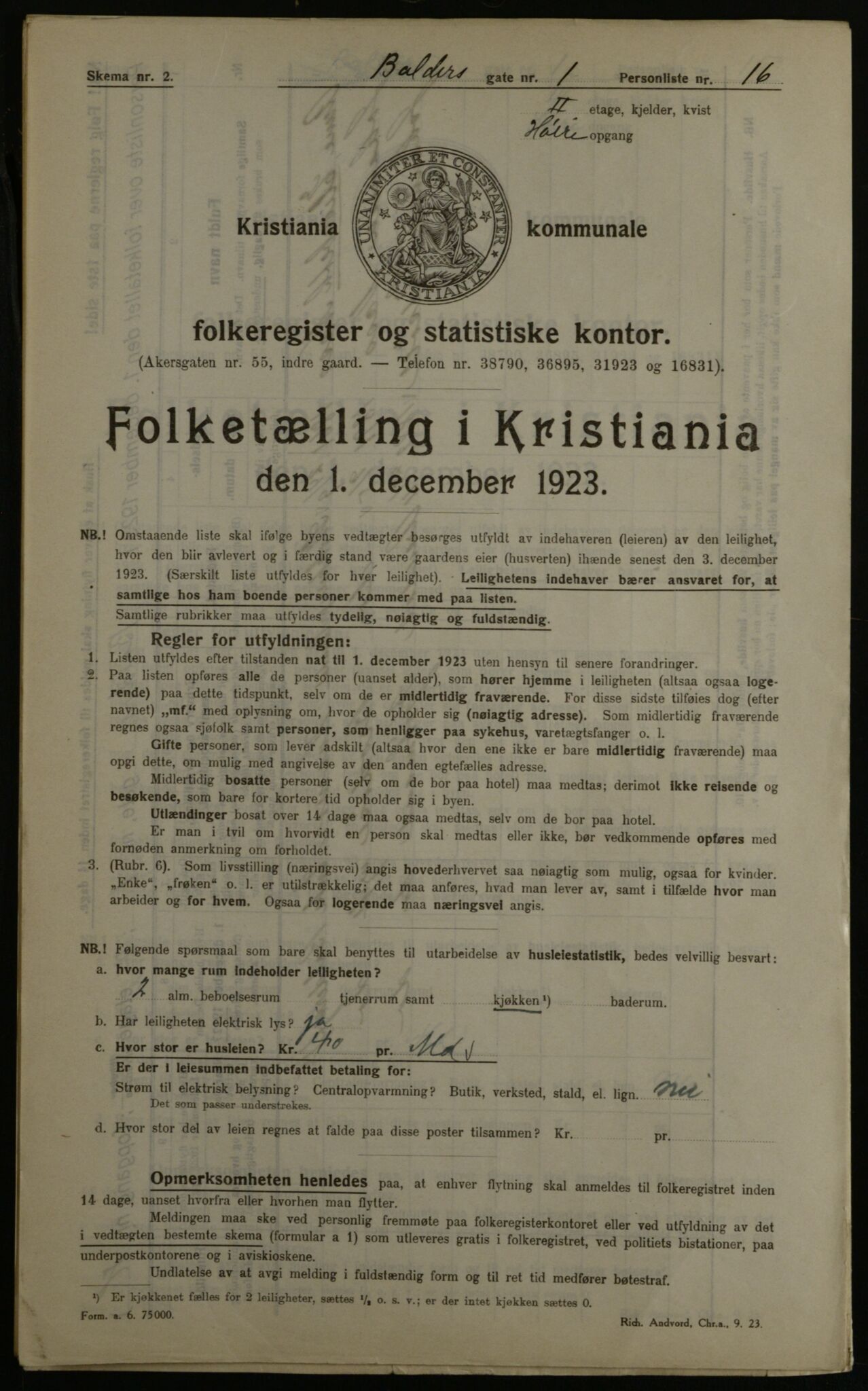 OBA, Municipal Census 1923 for Kristiania, 1923, p. 3623