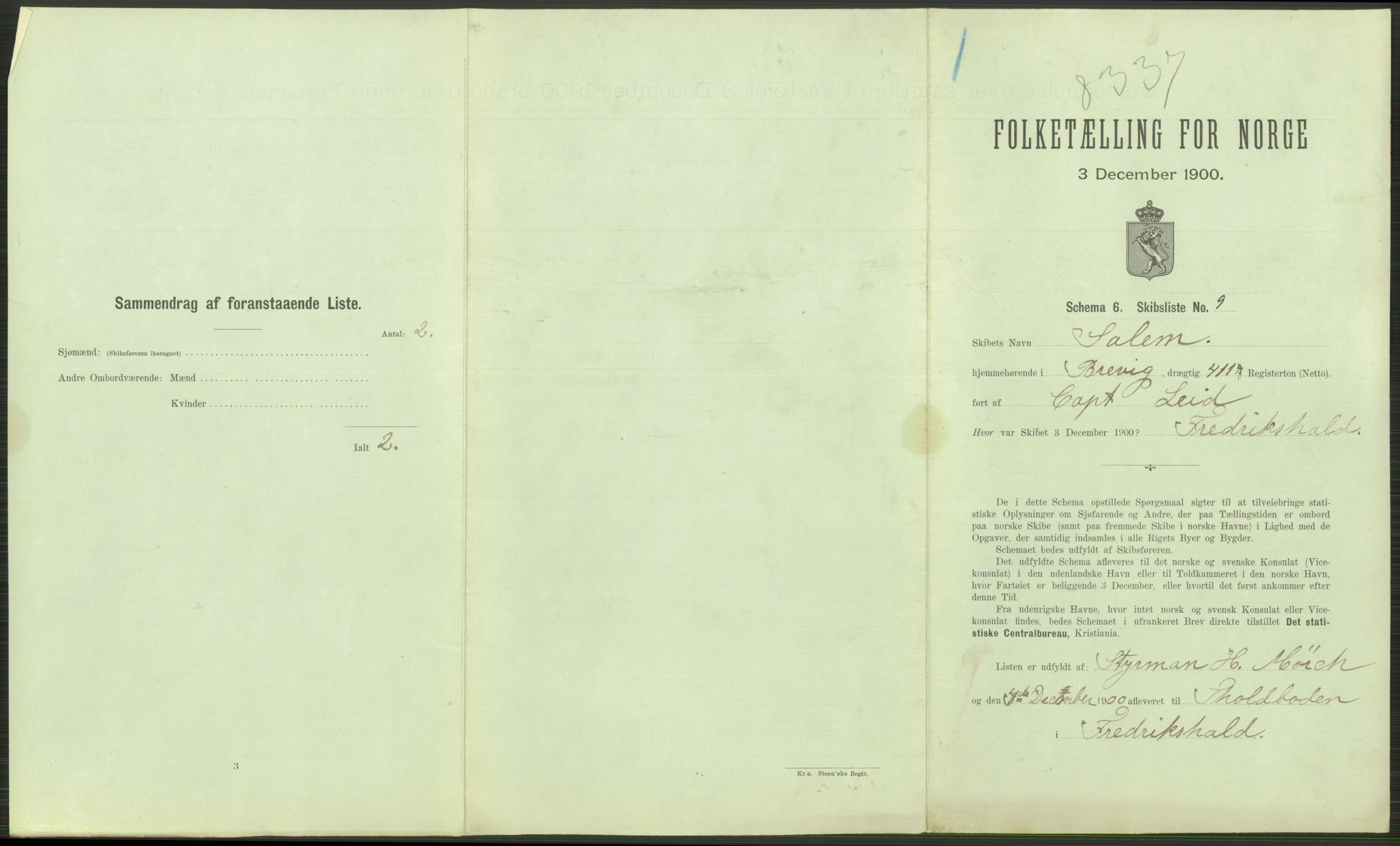 RA, 1900 Census - ship lists from ships in Norwegian harbours, harbours abroad and at sea, 1900, p. 19