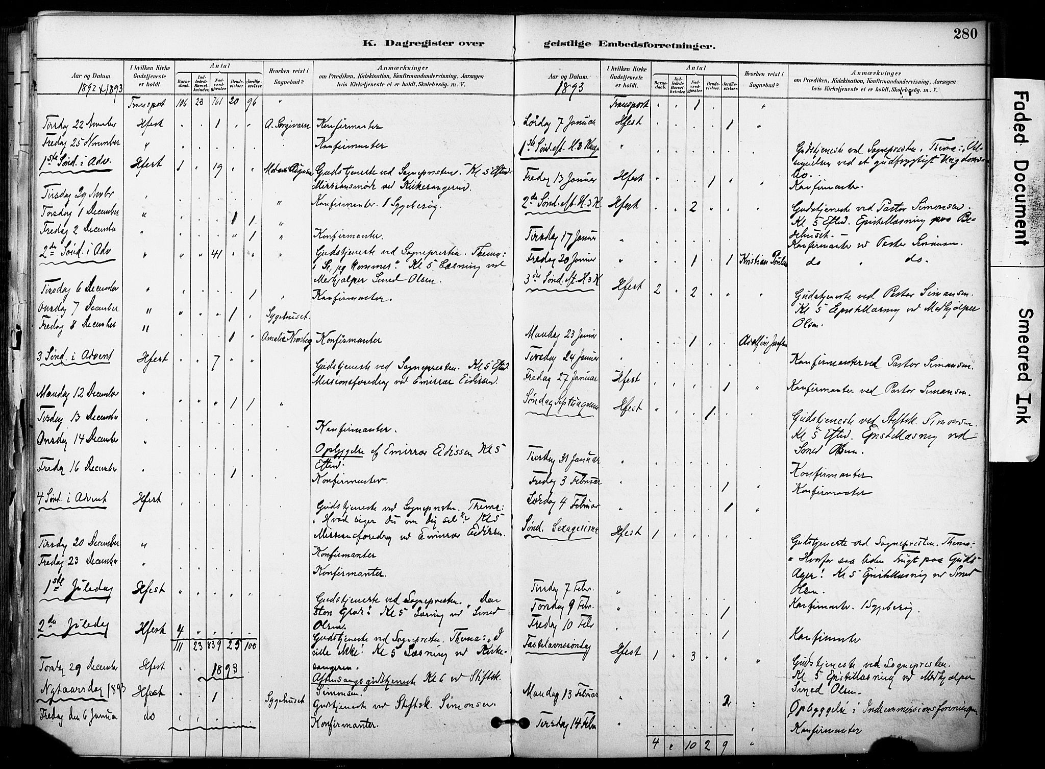 Hammerfest sokneprestkontor, AV/SATØ-S-1347/H/Ha/L0009.kirke: Parish register (official) no. 9, 1889-1897, p. 280