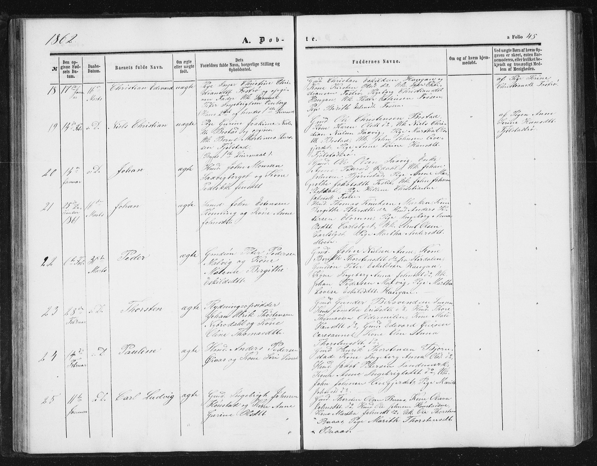 Ministerialprotokoller, klokkerbøker og fødselsregistre - Sør-Trøndelag, AV/SAT-A-1456/616/L0408: Parish register (official) no. 616A05, 1857-1865, p. 45