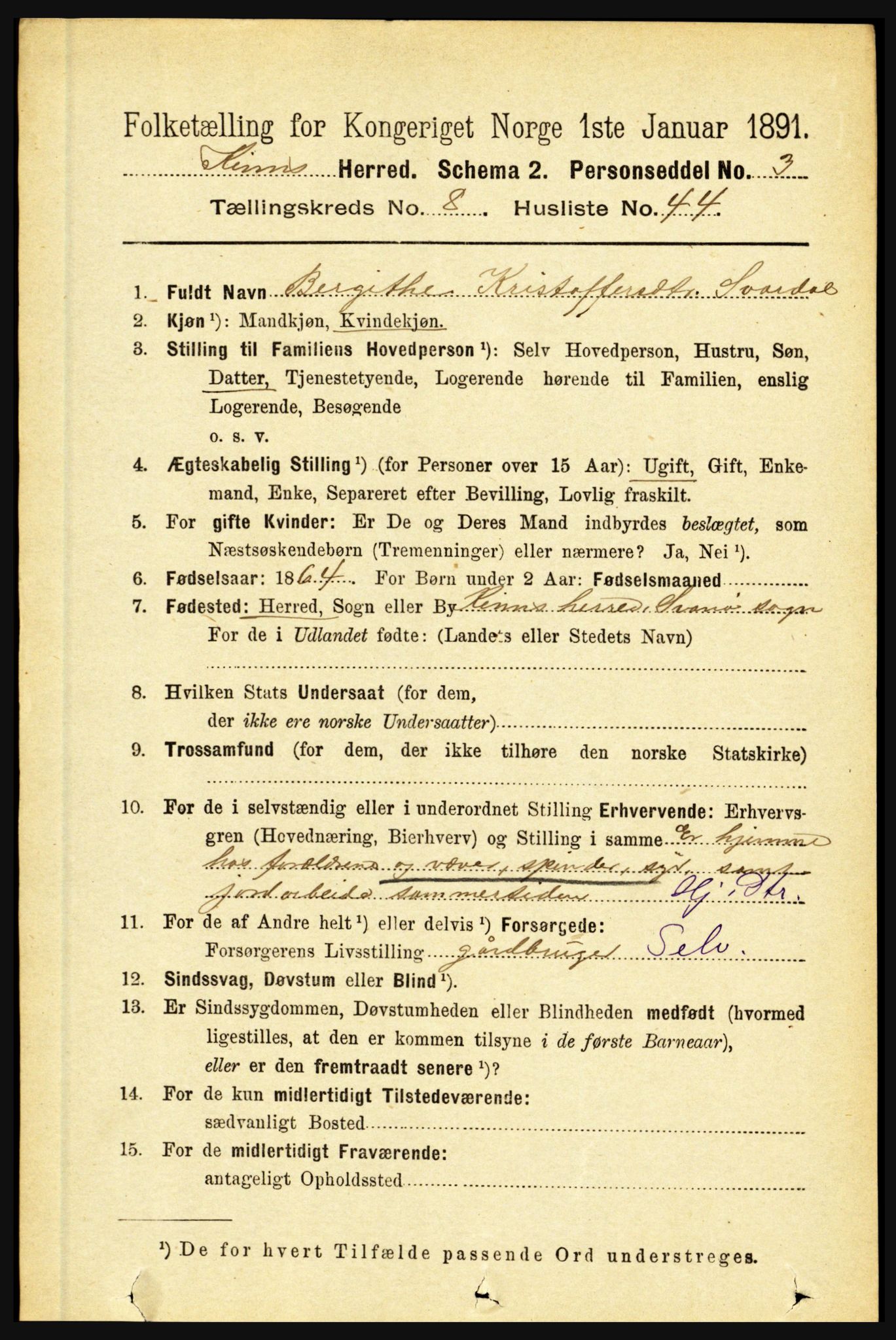 RA, 1891 census for 1437 Kinn, 1891, p. 3381