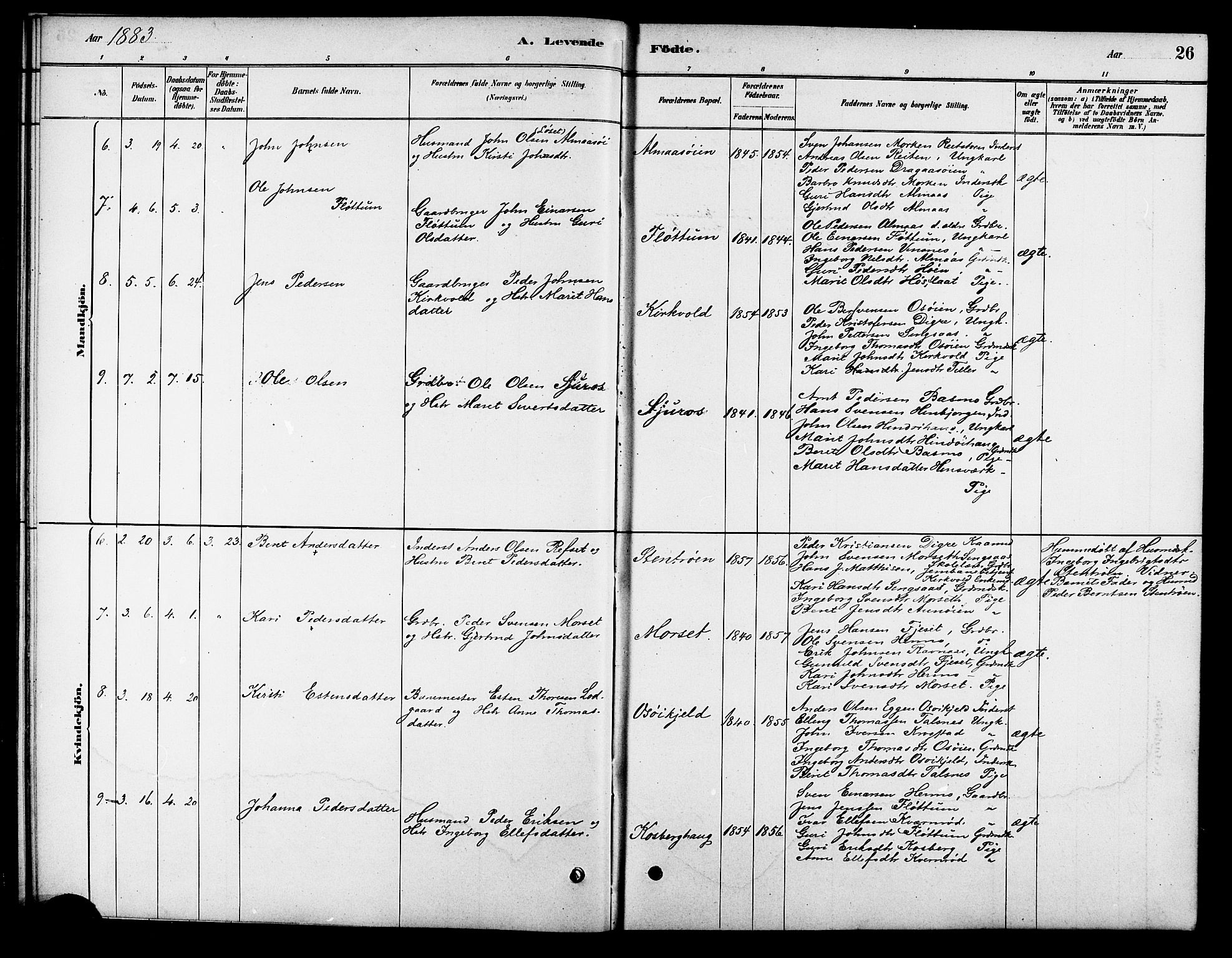 Ministerialprotokoller, klokkerbøker og fødselsregistre - Sør-Trøndelag, AV/SAT-A-1456/688/L1024: Parish register (official) no. 688A01, 1879-1890, p. 26