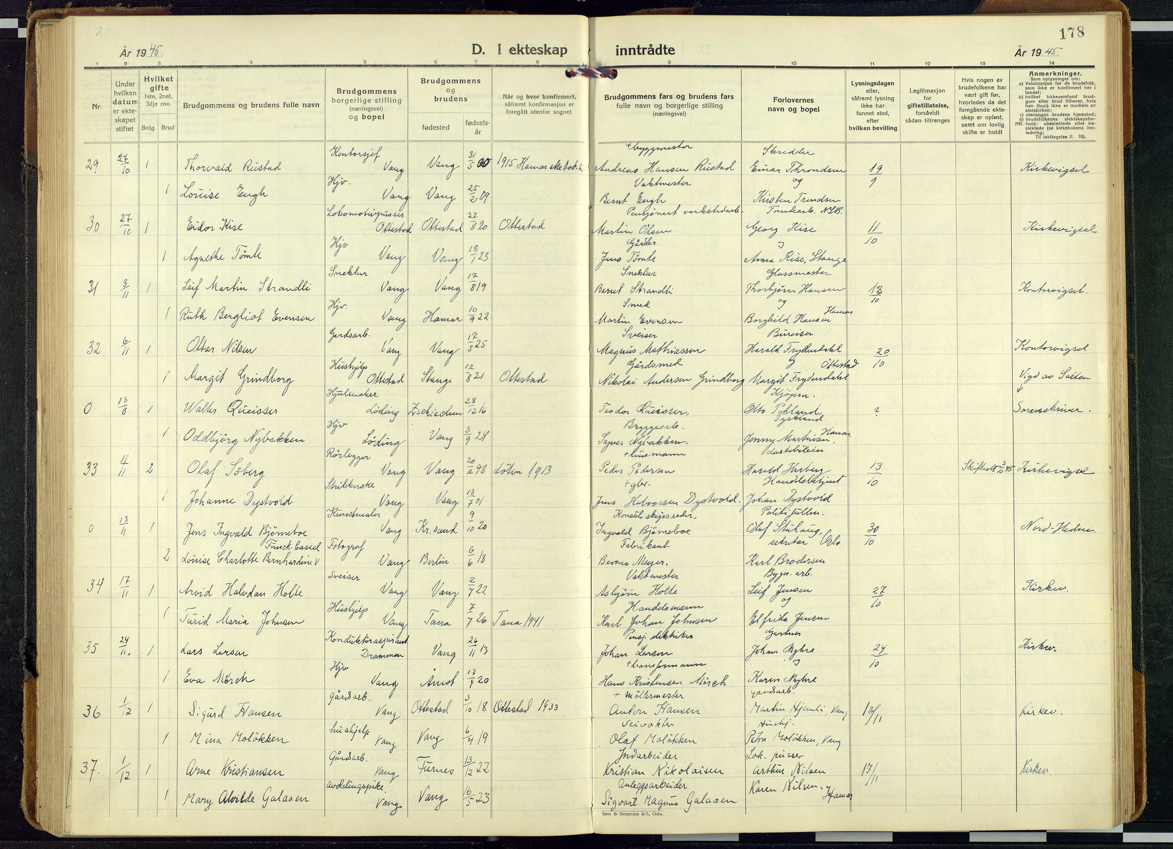 Vang prestekontor, Hedmark, AV/SAH-PREST-008/H/Ha/Haa/L0024: Parish register (official) no. 24, 1941-1967, p. 178