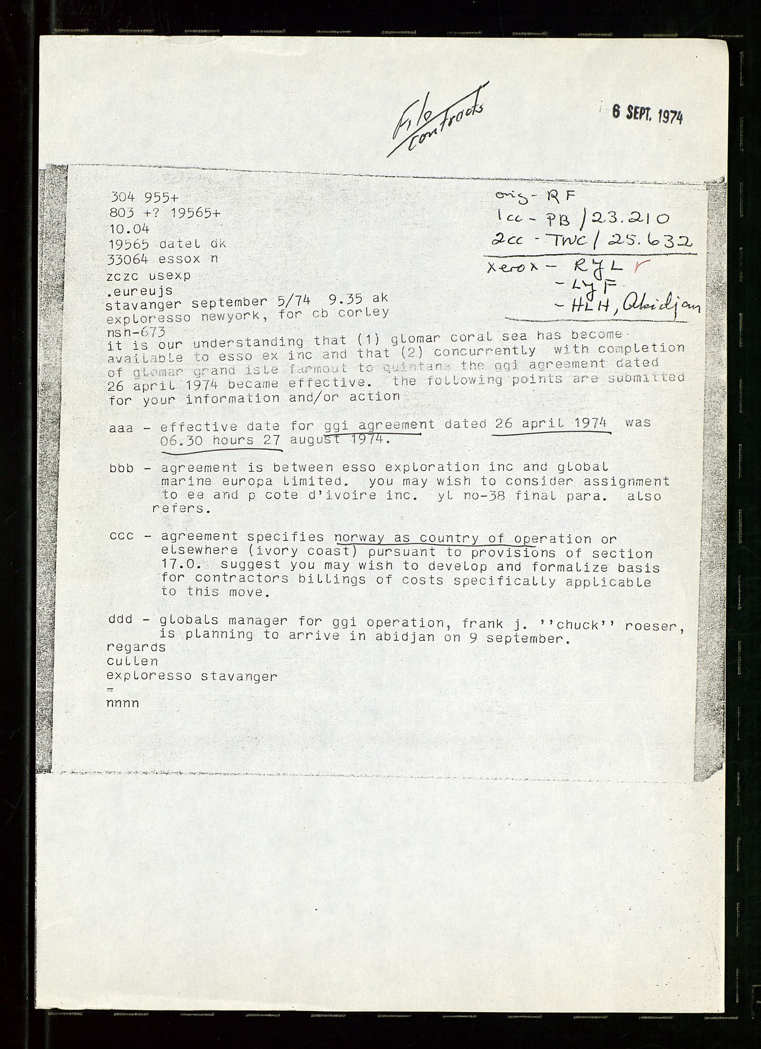 Pa 1512 - Esso Exploration and Production Norway Inc., SAST/A-101917/E/Ea/L0020: Kontrakter og avtaler, 1966-1974, p. 3