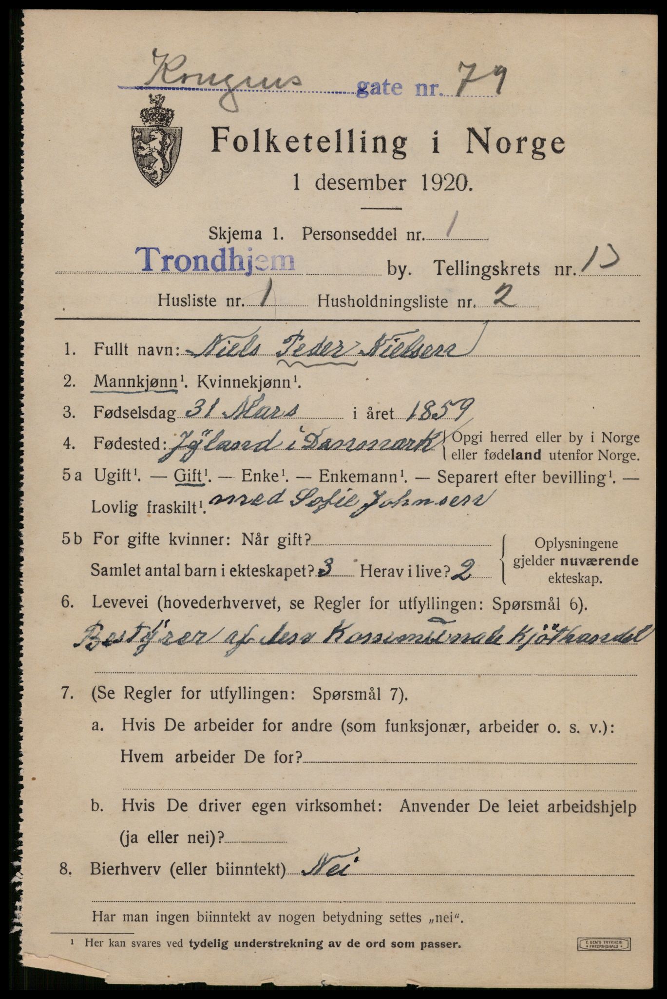SAT, 1920 census for Trondheim, 1920, p. 49434