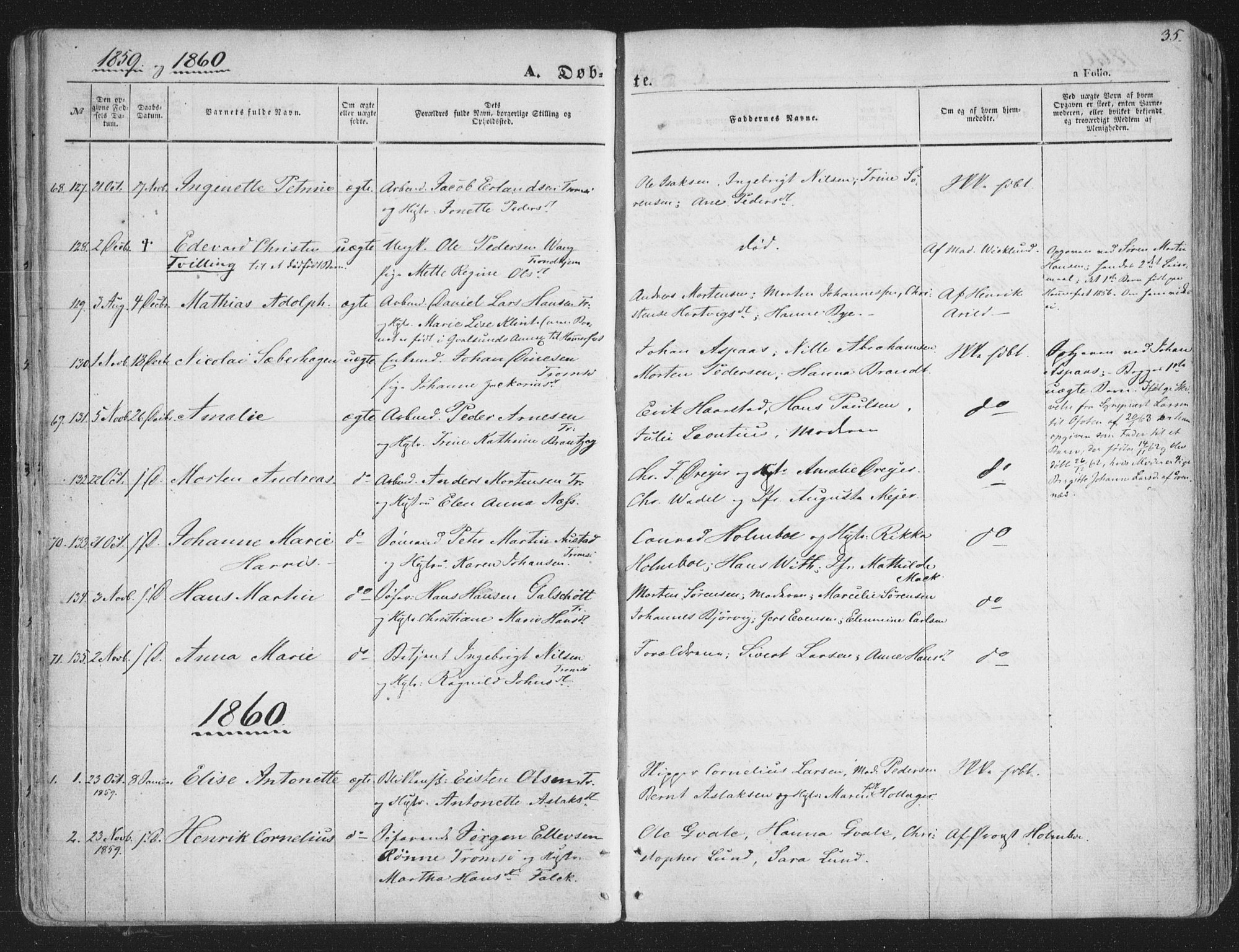 Tromsø sokneprestkontor/stiftsprosti/domprosti, SATØ/S-1343/G/Ga/L0011kirke: Parish register (official) no. 11, 1856-1865, p. 35