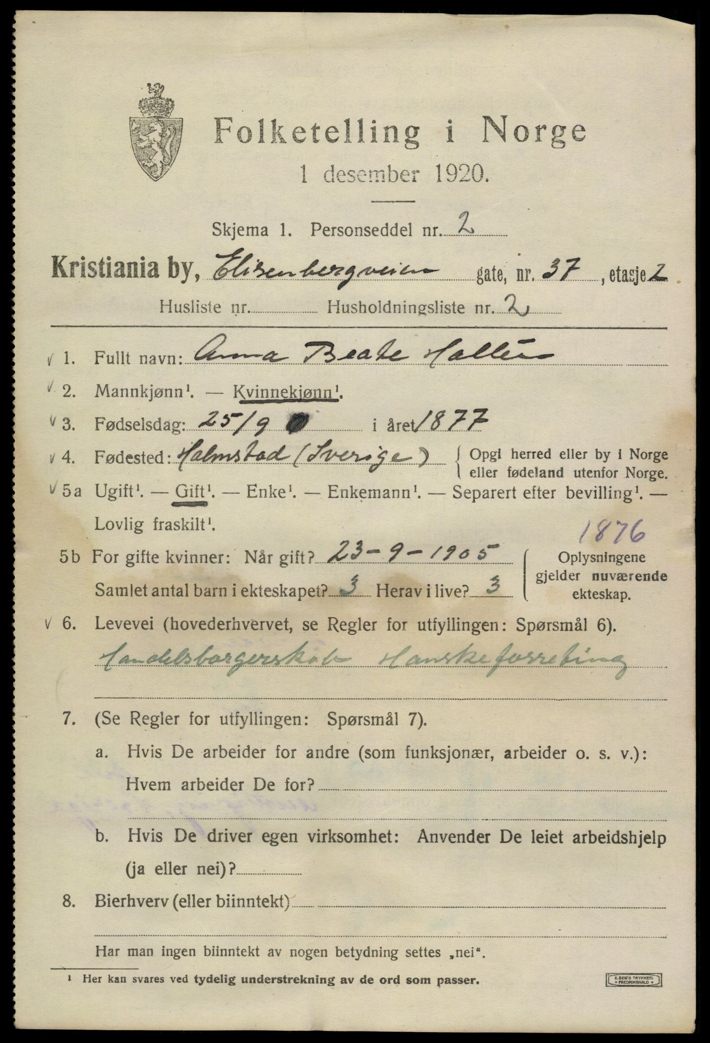 SAO, 1920 census for Kristiania, 1920, p. 215019