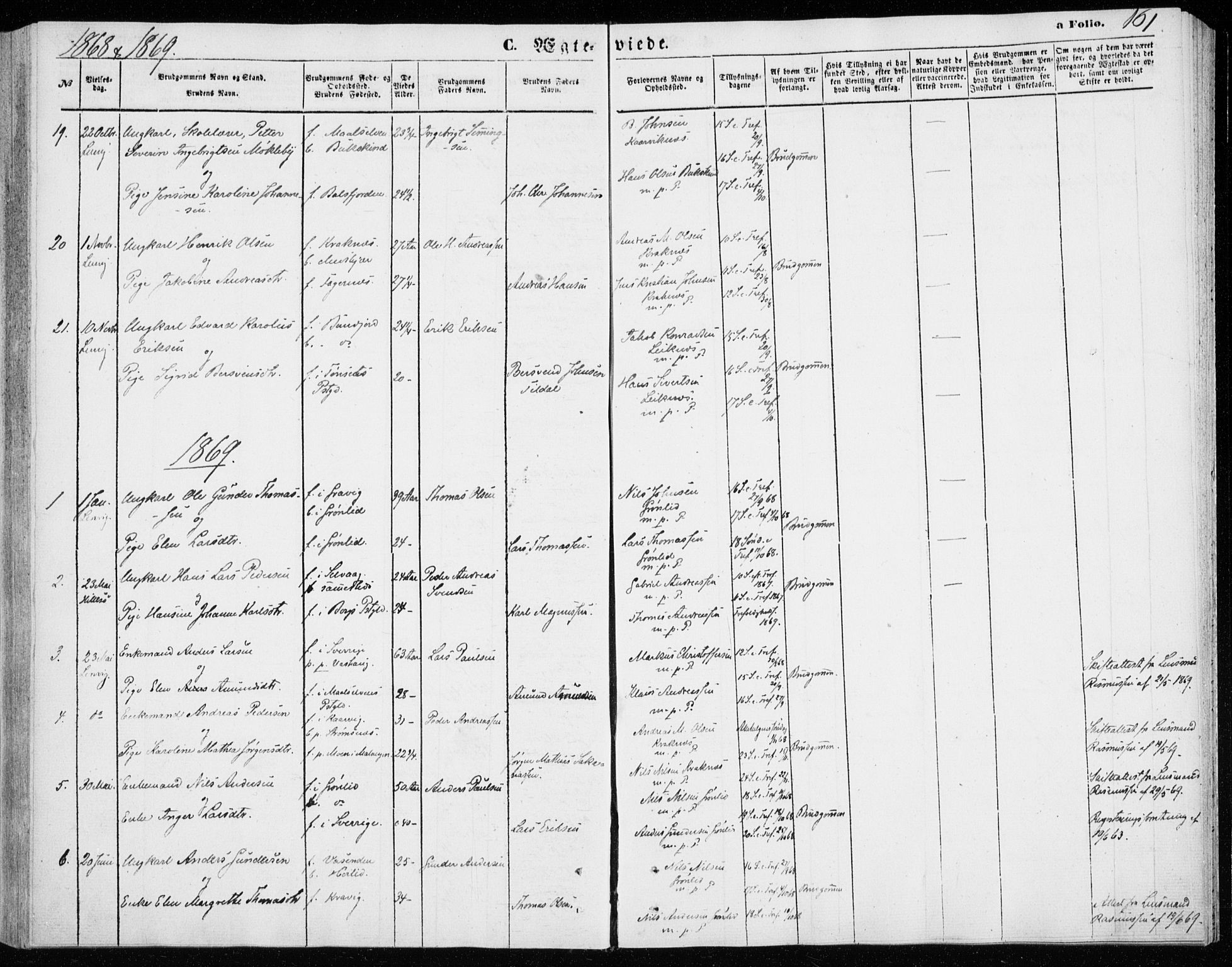 Lenvik sokneprestembete, SATØ/S-1310/H/Ha/Haa/L0009kirke: Parish register (official) no. 9, 1866-1873, p. 161