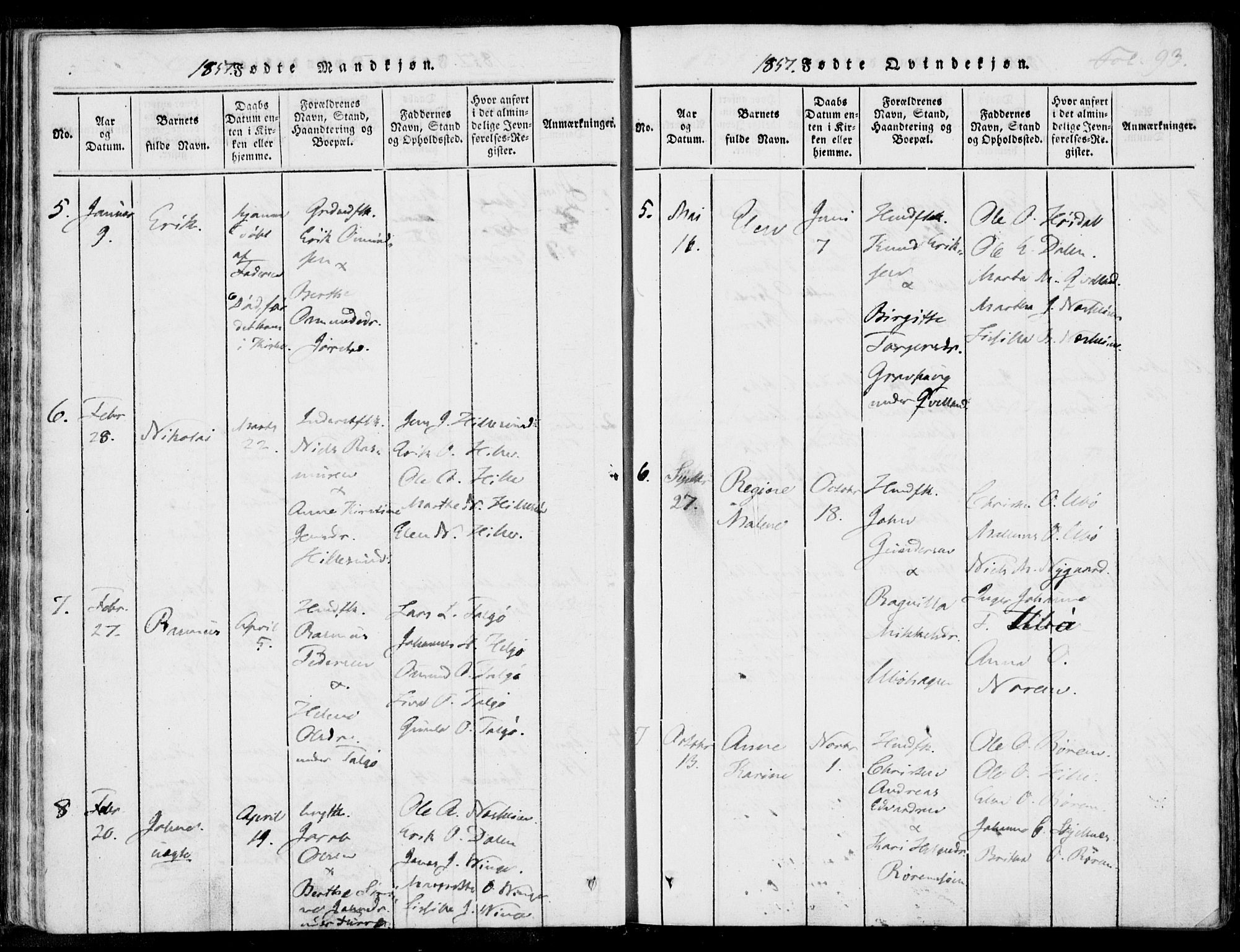 Nedstrand sokneprestkontor, AV/SAST-A-101841/01/IV: Parish register (official) no. A 7, 1816-1870, p. 93