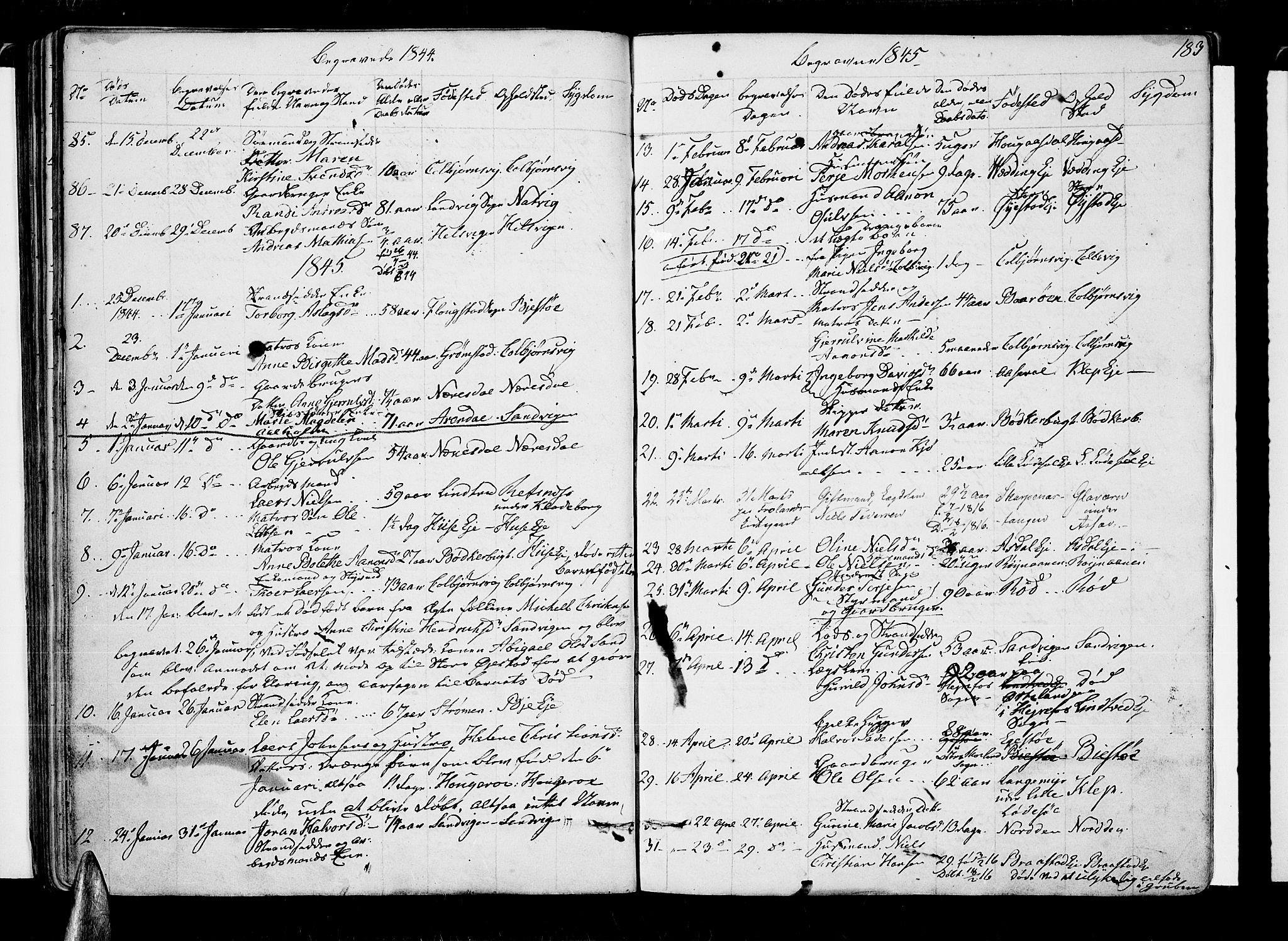 Øyestad sokneprestkontor, AV/SAK-1111-0049/F/Fb/L0006: Parish register (copy) no. B 6, 1843-1854, p. 183