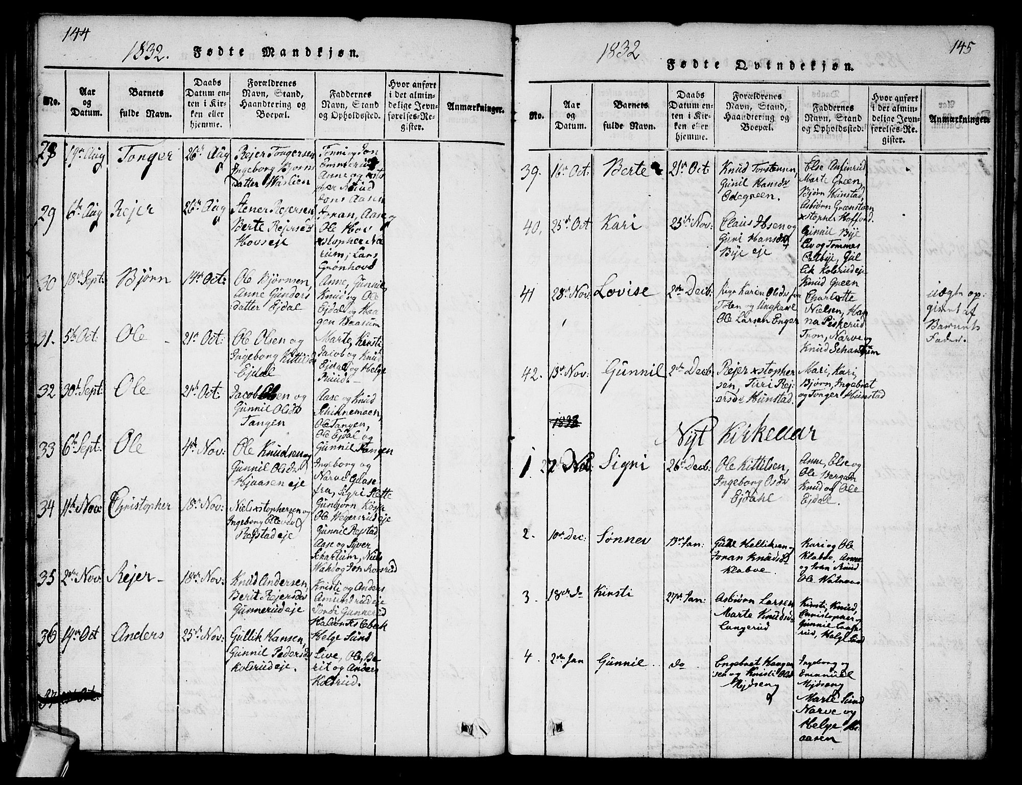Sigdal kirkebøker, SAKO/A-245/G/Ga/L0001: Parish register (copy) no. I 1 /1, 1816-1835, p. 144-145