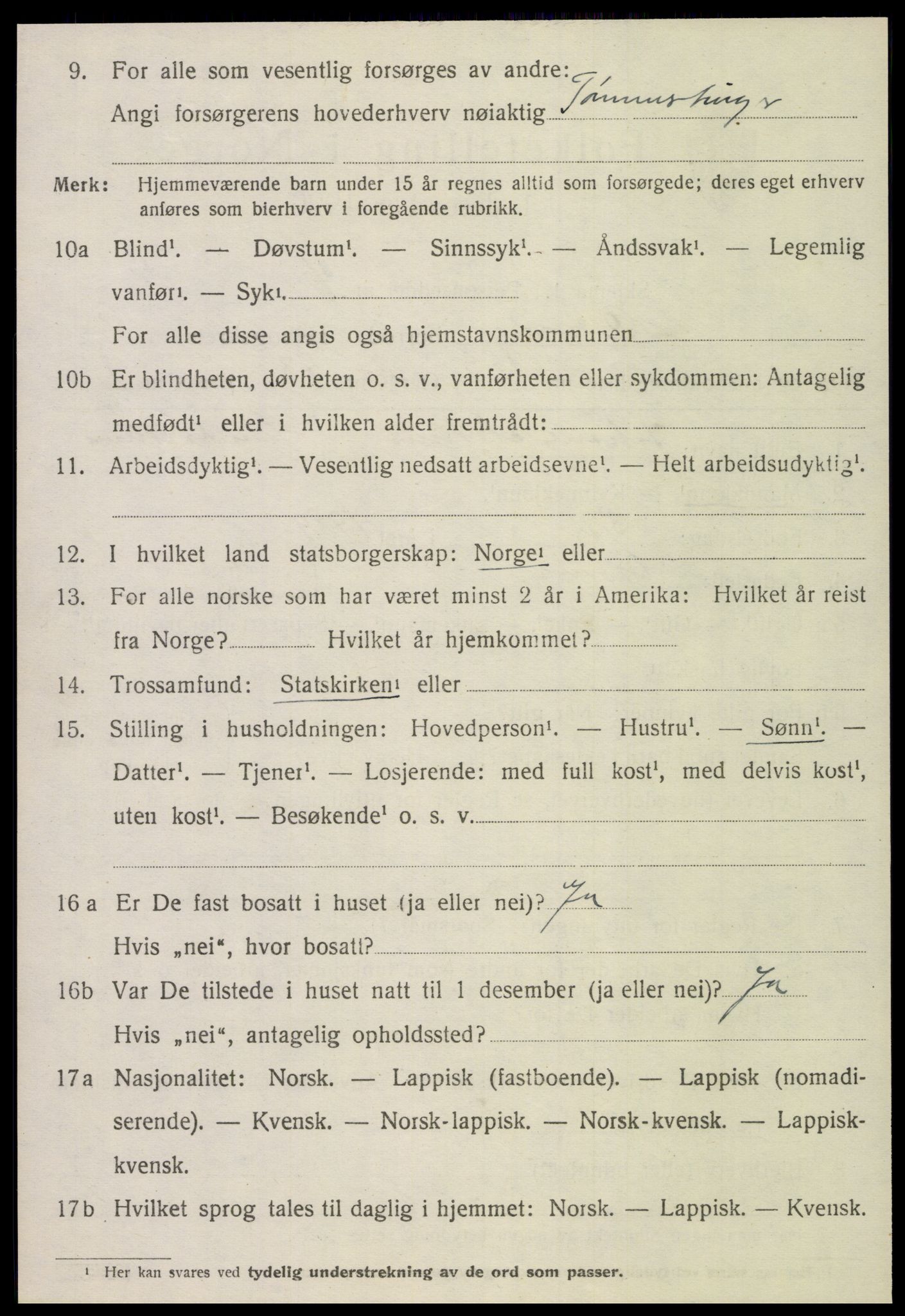 SAT, 1920 census for Grong, 1920, p. 5582