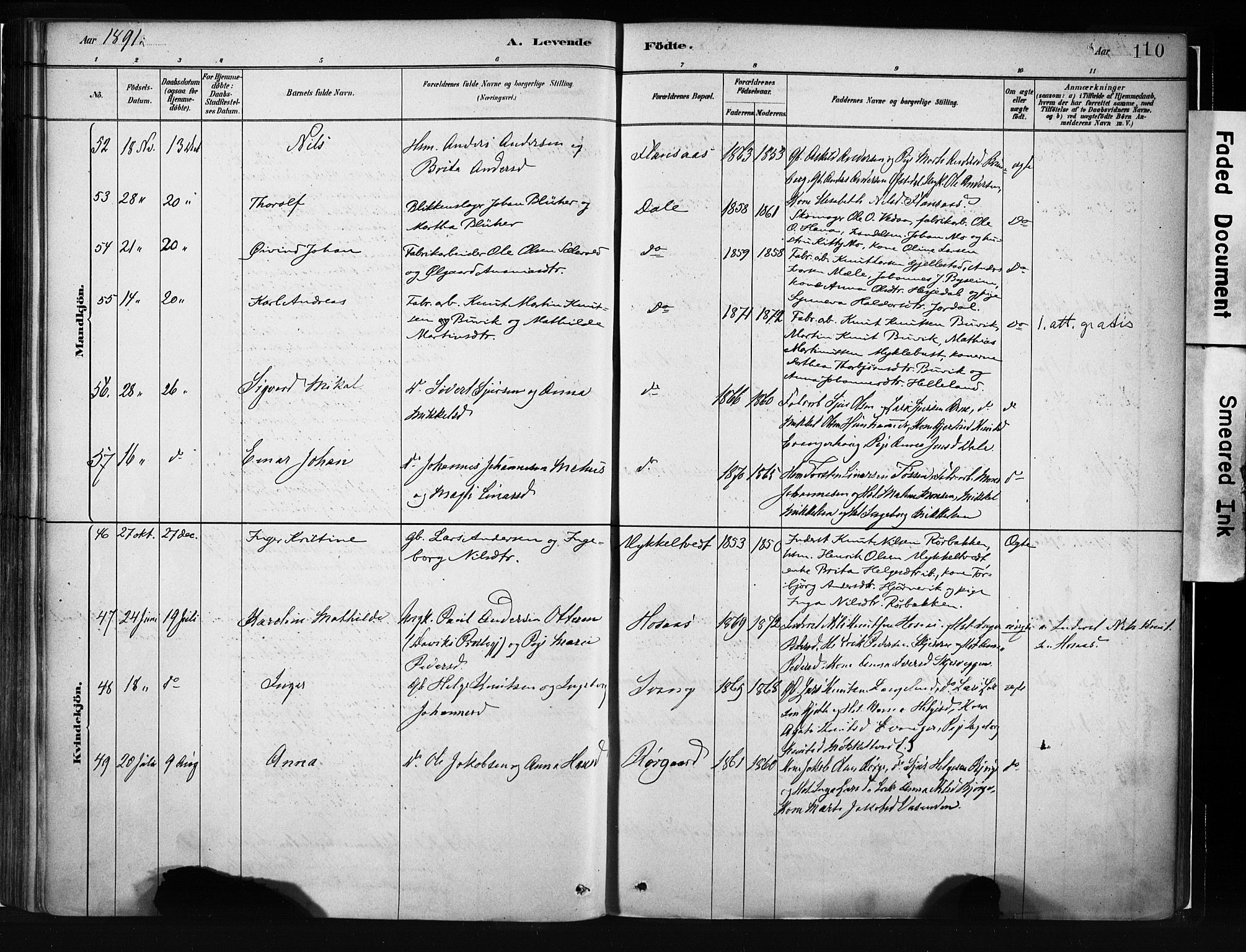 Evanger sokneprestembete, SAB/A-99924: Parish register (official) no. A 1, 1877-1899, p. 110