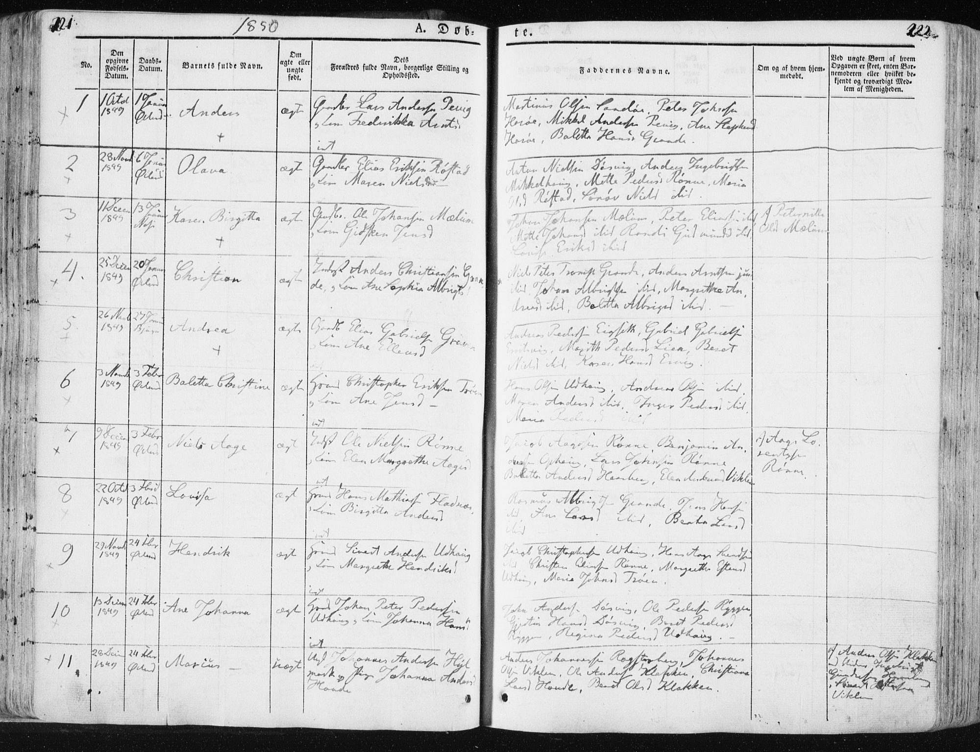 Ministerialprotokoller, klokkerbøker og fødselsregistre - Sør-Trøndelag, SAT/A-1456/659/L0736: Parish register (official) no. 659A06, 1842-1856, p. 221-222