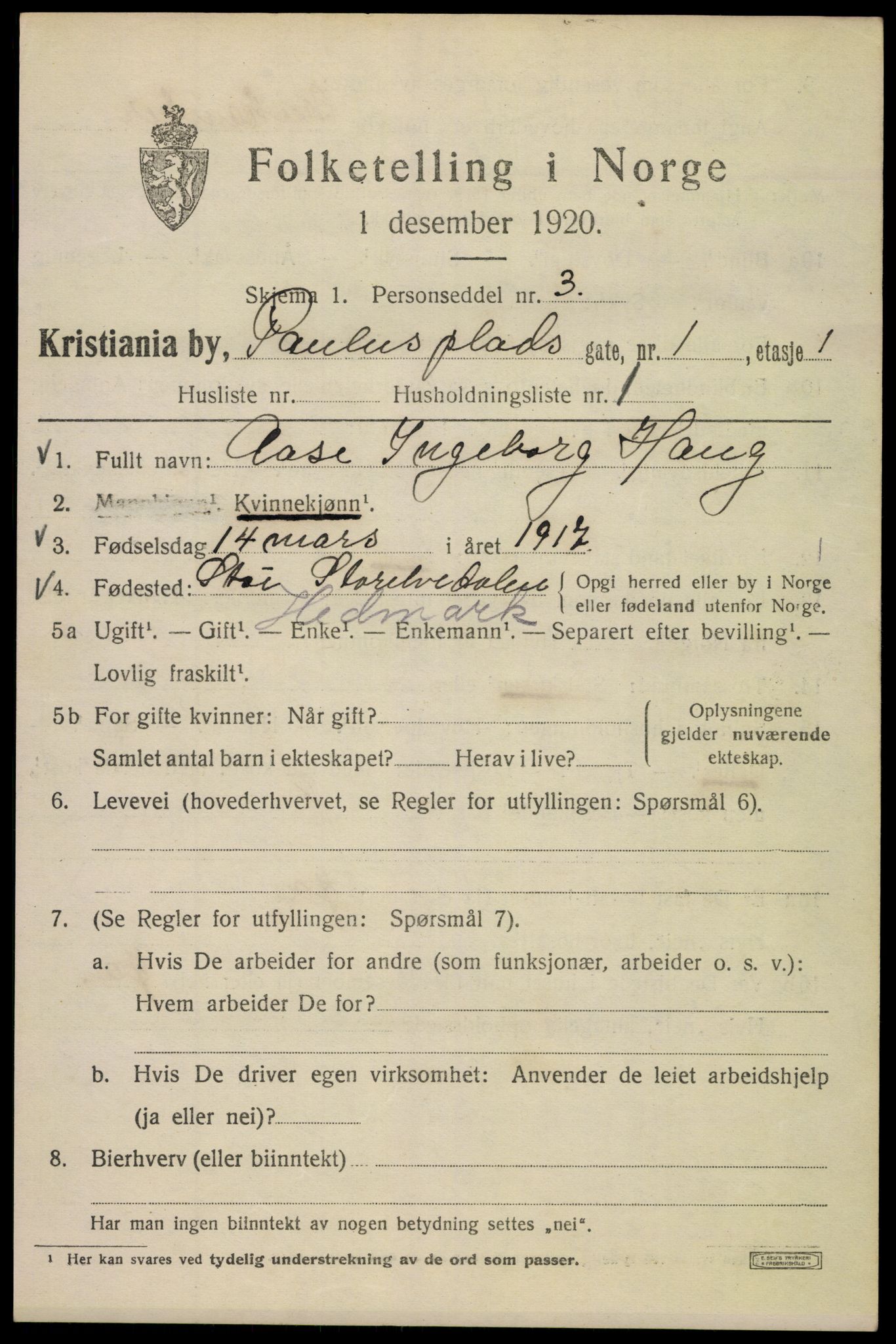 SAO, 1920 census for Kristiania, 1920, p. 445691