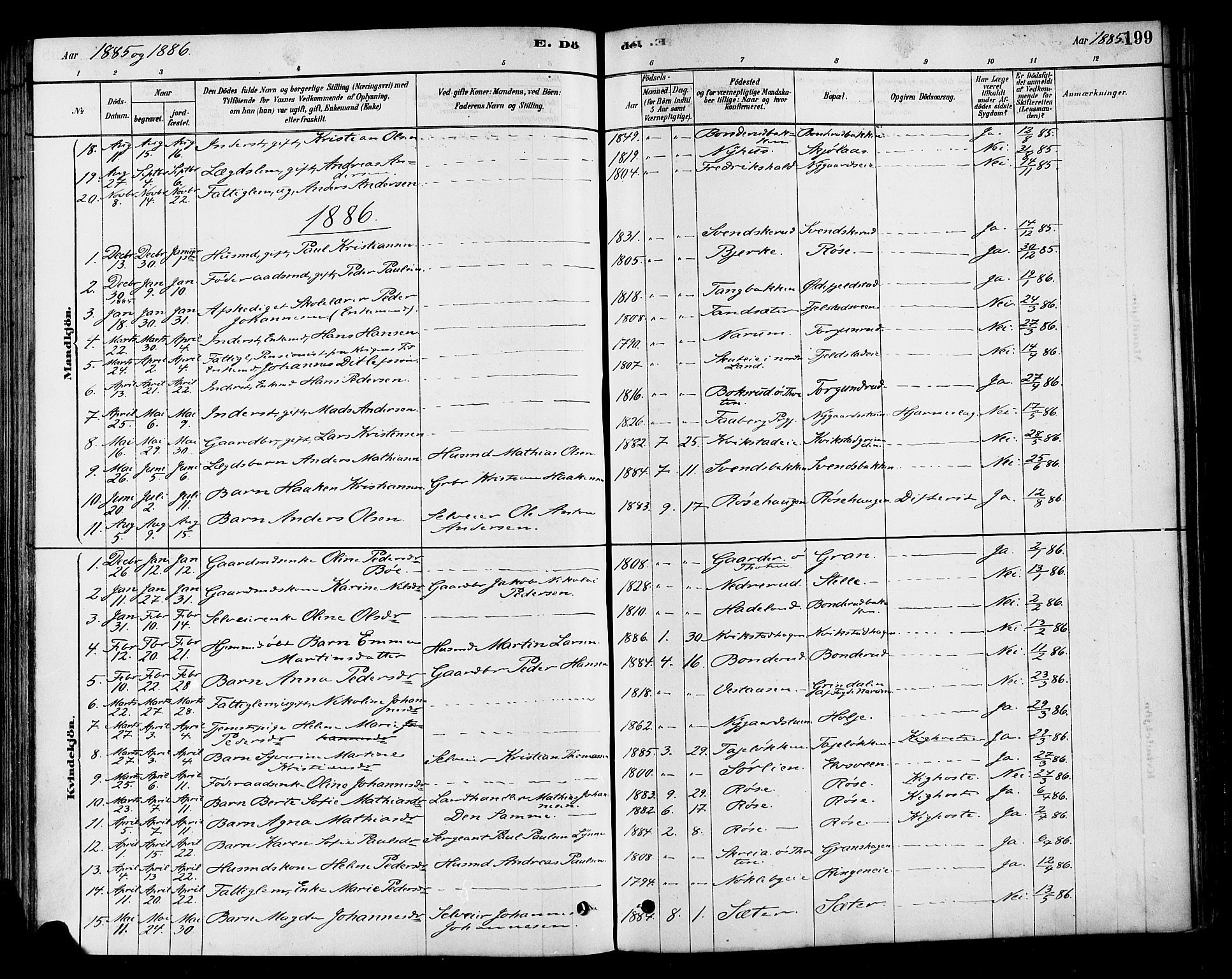 Vestre Toten prestekontor, SAH/PREST-108/H/Ha/Haa/L0010: Parish register (official) no. 10, 1878-1894, p. 199