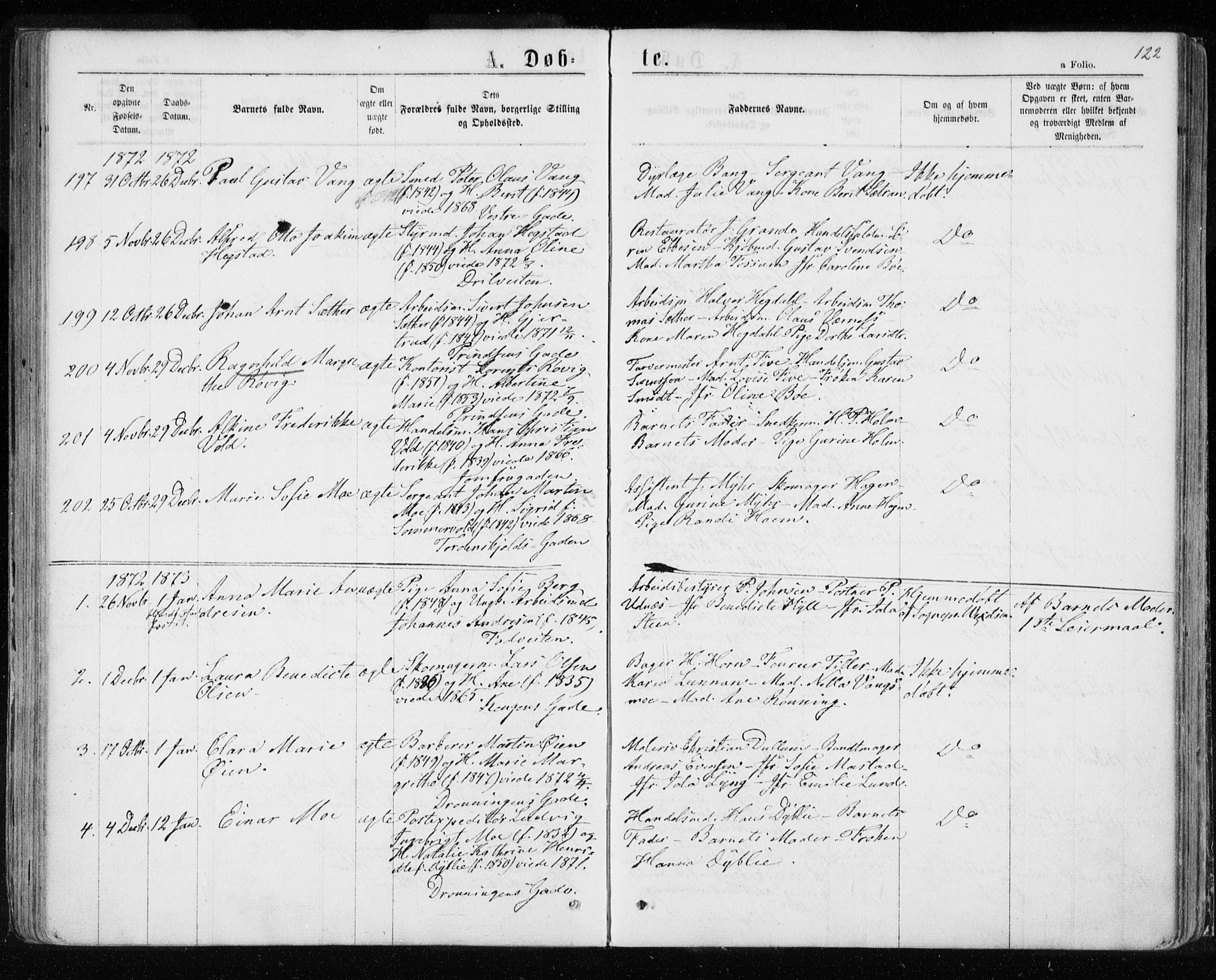 Ministerialprotokoller, klokkerbøker og fødselsregistre - Sør-Trøndelag, SAT/A-1456/601/L0054: Parish register (official) no. 601A22, 1866-1877, p. 122