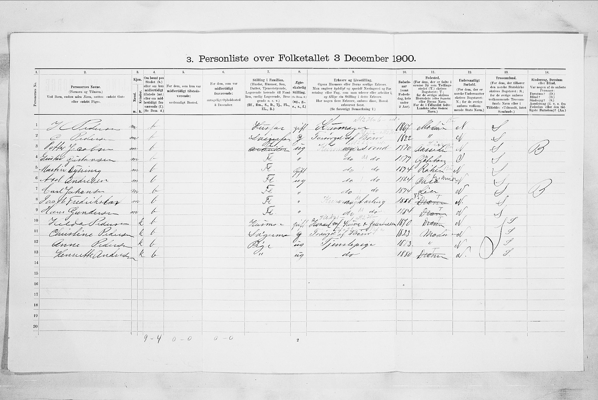 RA, 1900 census for Drammen, 1900, p. 3732