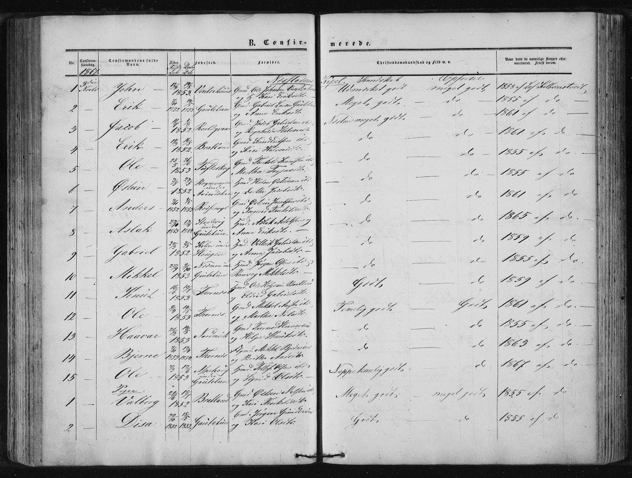 Suldal sokneprestkontor, AV/SAST-A-101845/01/IV/L0009: Parish register (official) no. A 9, 1854-1868