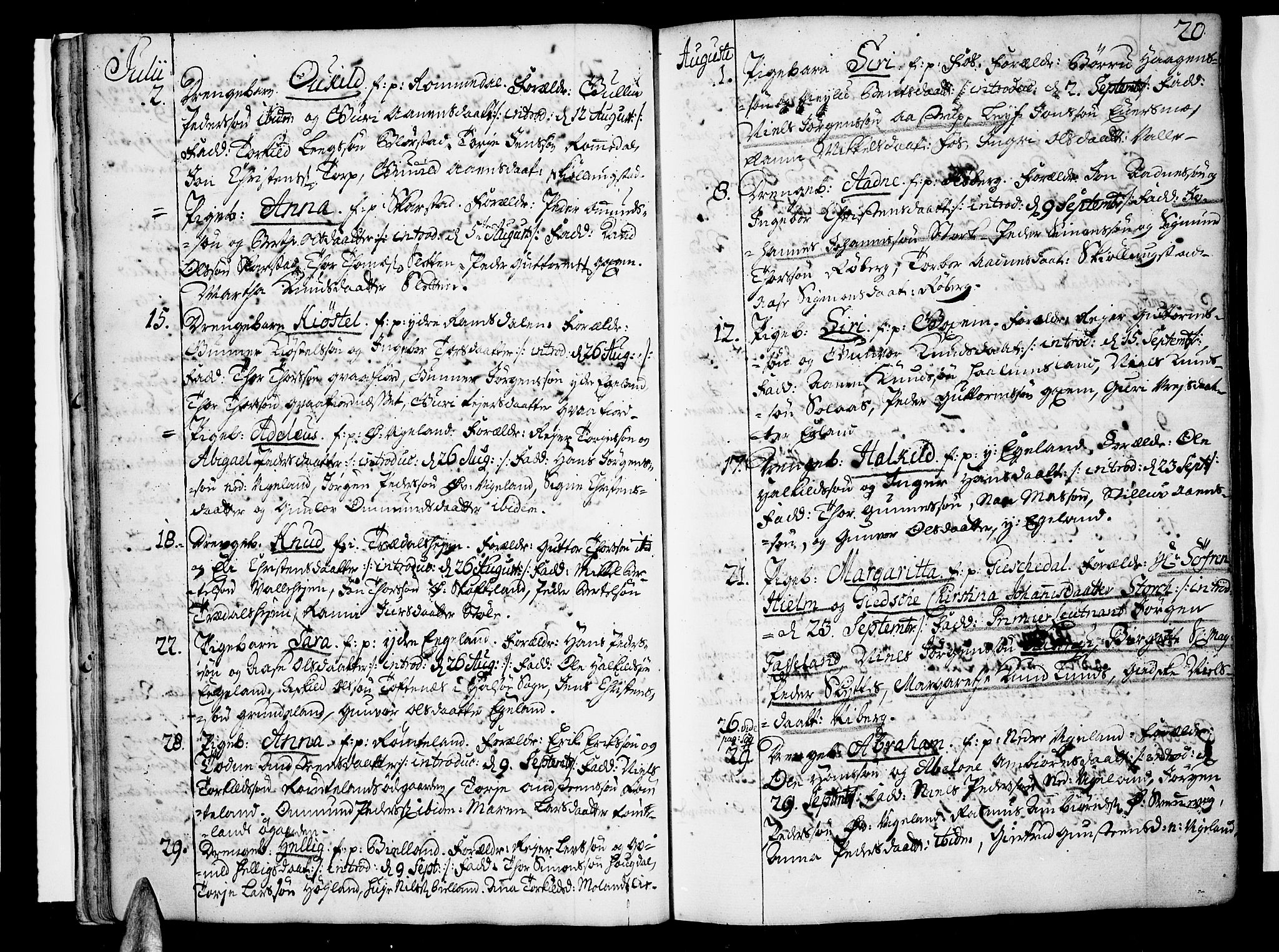 Sør-Audnedal sokneprestkontor, AV/SAK-1111-0039/F/Fa/Fab/L0001: Parish register (official) no. A 1 /1, 1726-1766, p. 20