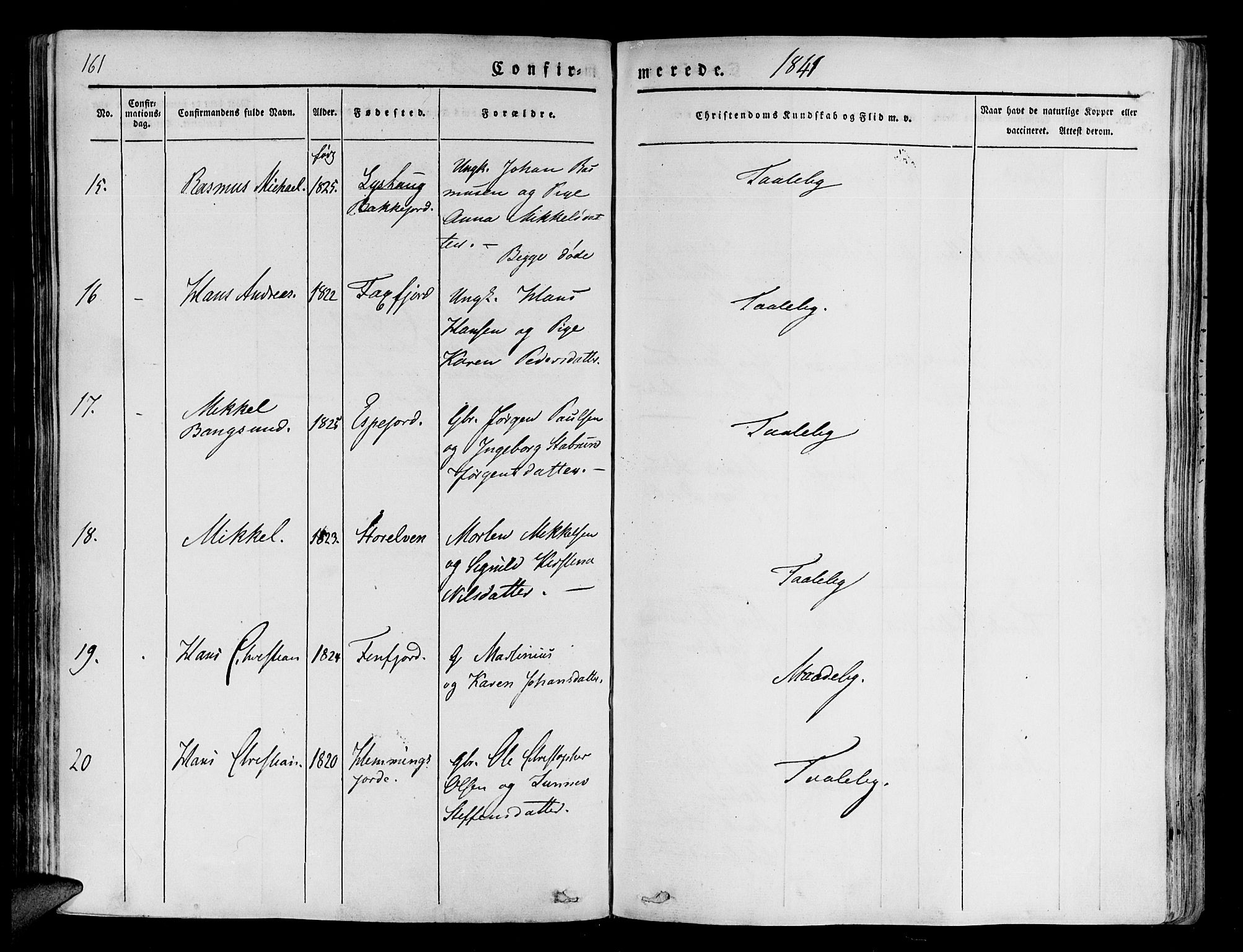 Tranøy sokneprestkontor, SATØ/S-1313/I/Ia/Iaa/L0005kirke: Parish register (official) no. 5, 1829-1844, p. 161