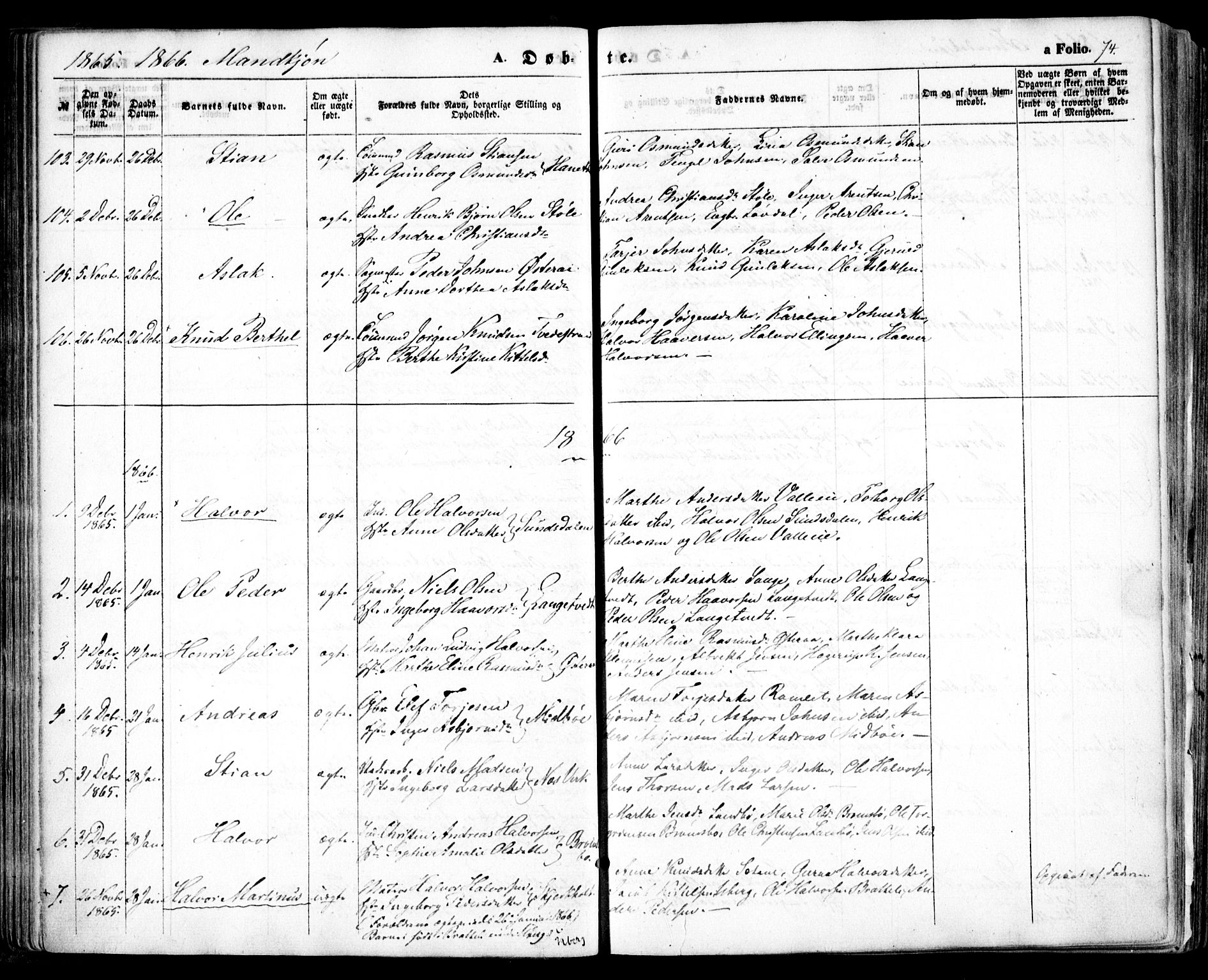 Holt sokneprestkontor, AV/SAK-1111-0021/F/Fa/L0009: Parish register (official) no. A 9, 1861-1871, p. 74