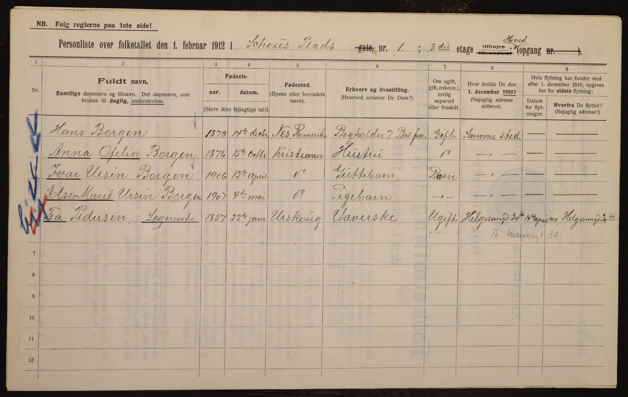 OBA, Municipal Census 1912 for Kristiania, 1912, p. 90513