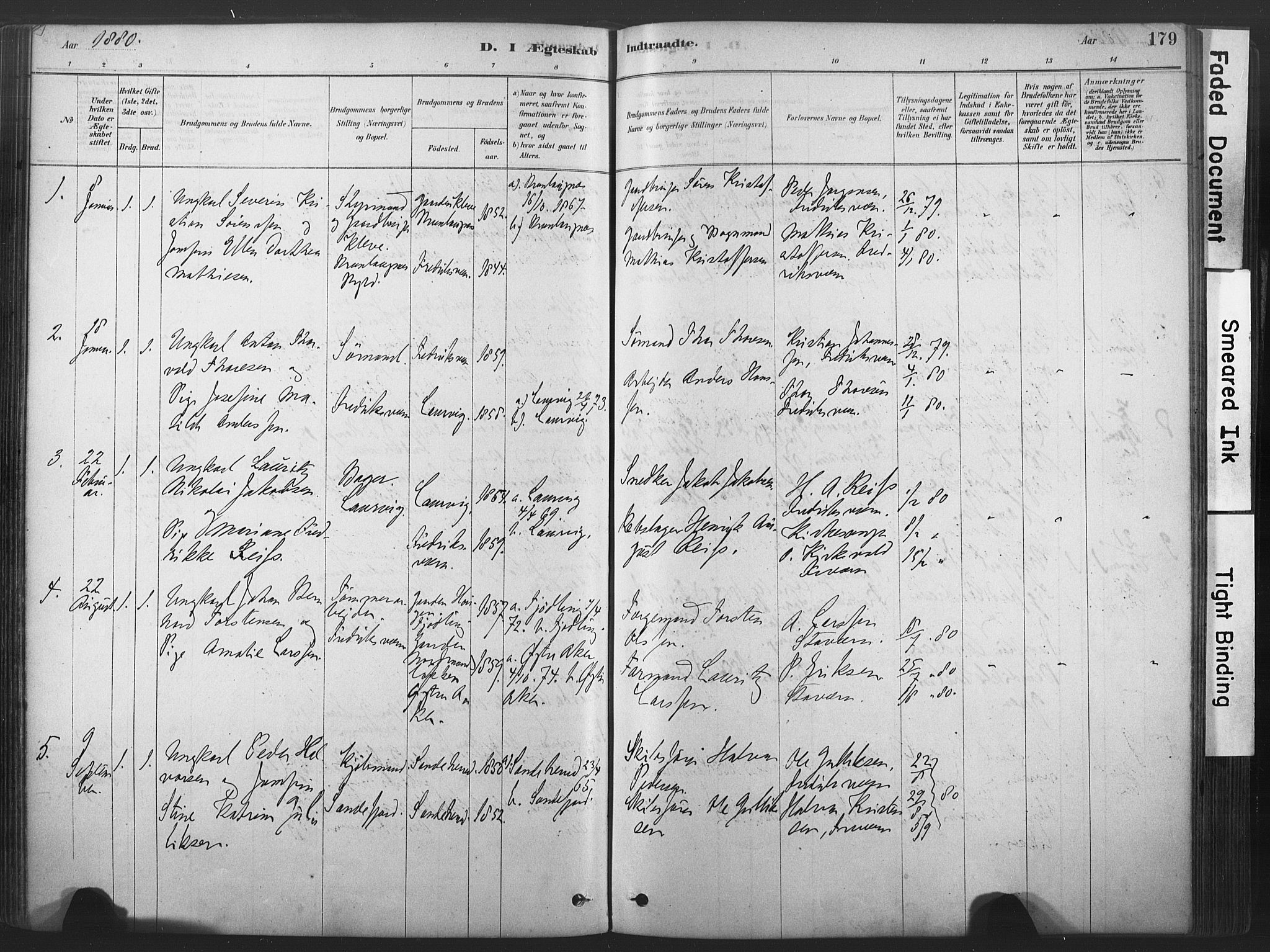 Stavern kirkebøker, AV/SAKO-A-318/F/Fa/L0008: Parish register (official) no. 8, 1878-1905, p. 179