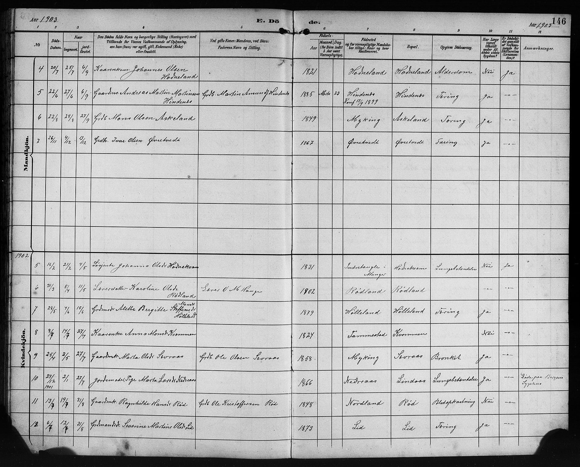 Lindås Sokneprestembete, SAB/A-76701/H/Hab: Parish register (copy) no. E 3, 1892-1905, p. 146