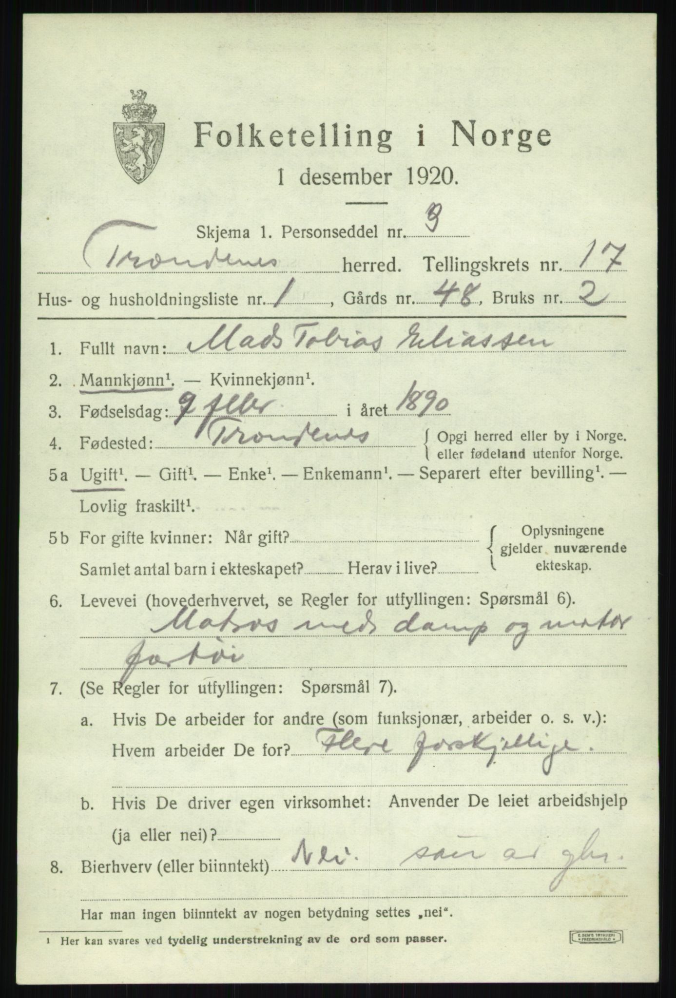 SATØ, 1920 census for Trondenes, 1920, p. 11833