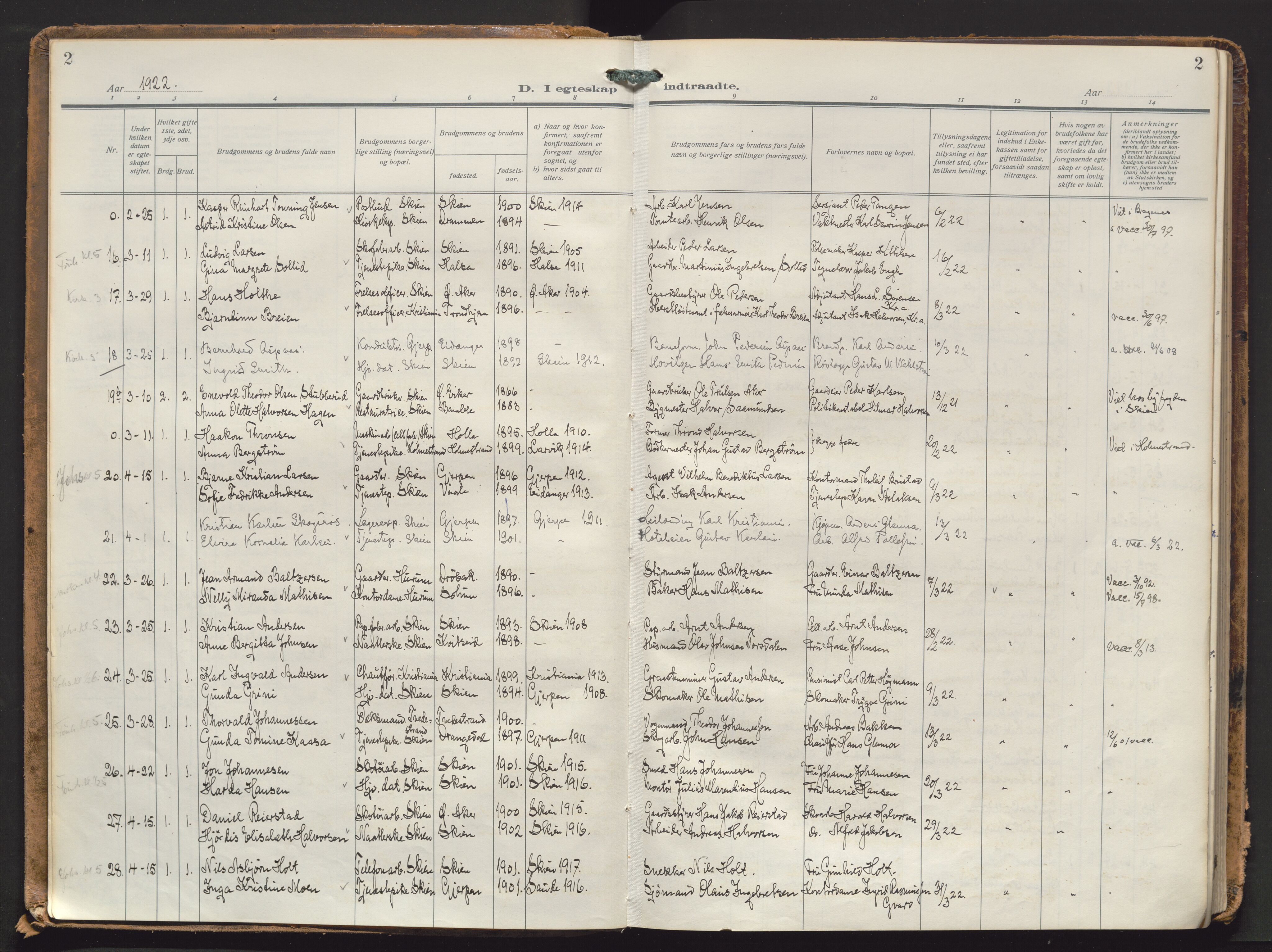 Skien kirkebøker, AV/SAKO-A-302/F/Fa/L0015: Parish register (official) no. 15, 1922-1939