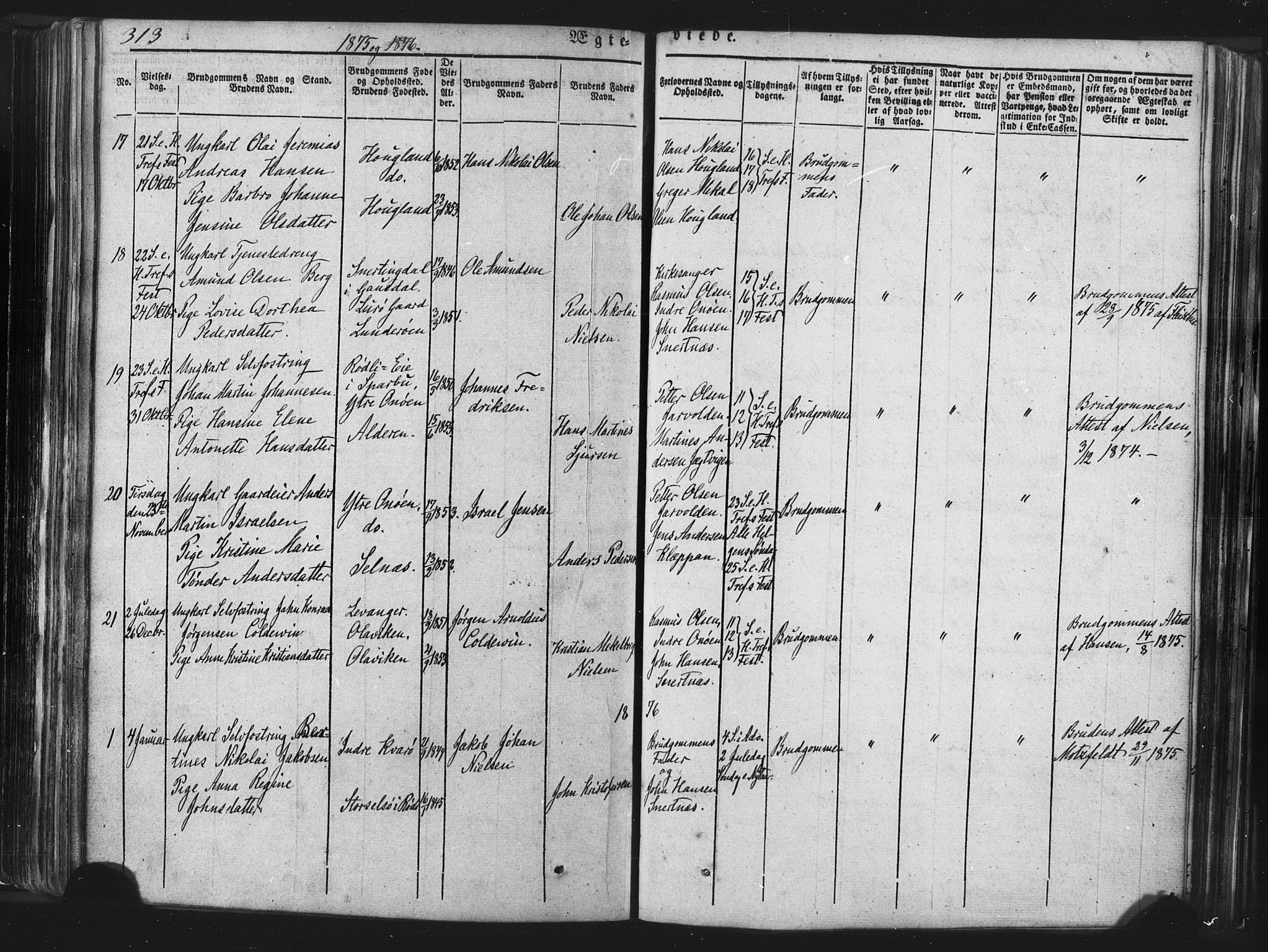 Ministerialprotokoller, klokkerbøker og fødselsregistre - Nordland, SAT/A-1459/839/L0567: Parish register (official) no. 839A04, 1863-1879, p. 313