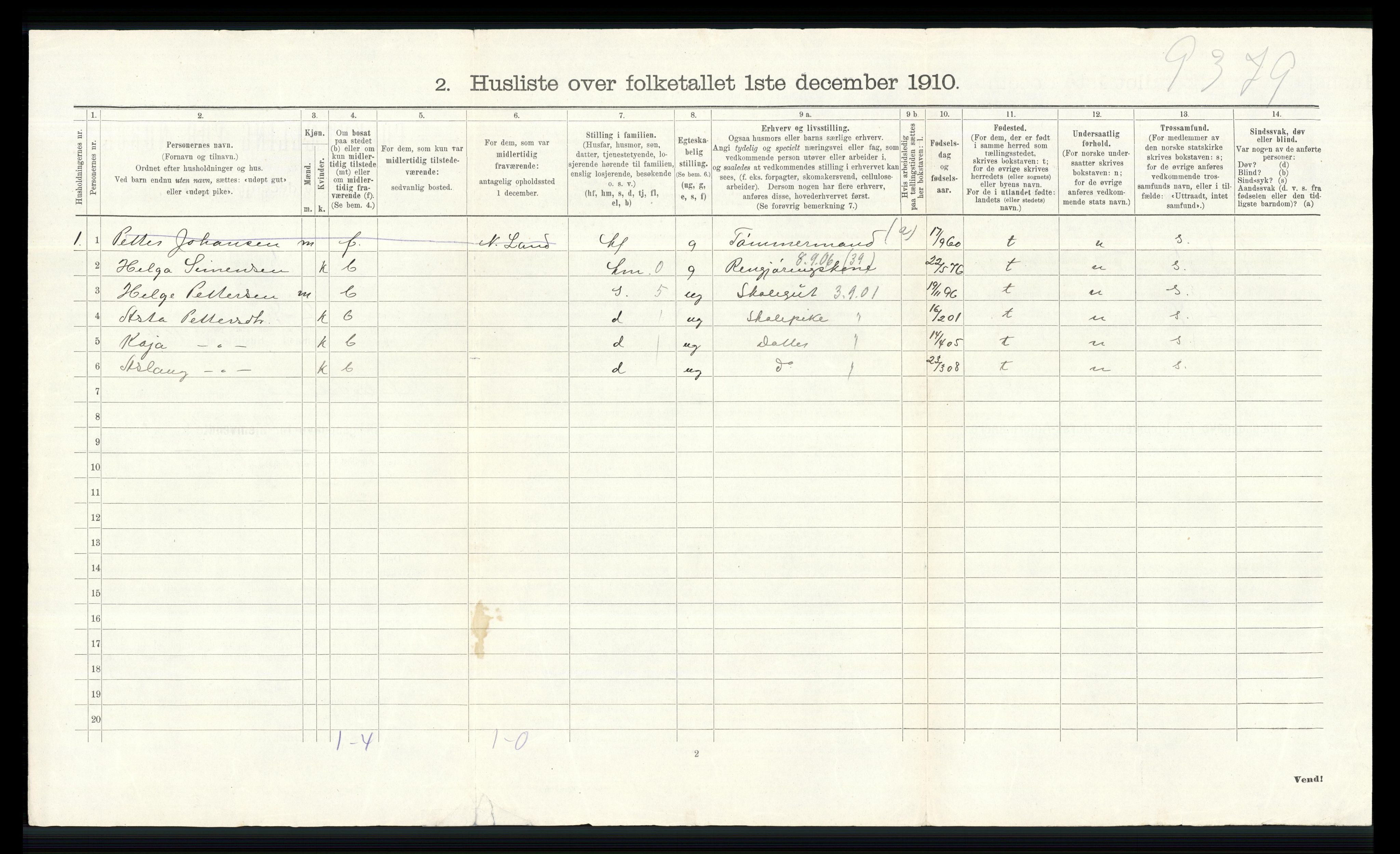 RA, 1910 census for Østre Toten, 1910, p. 2028