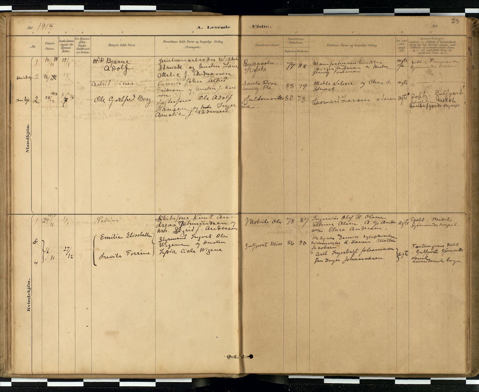 Den norske sjømannsmisjon i utlandet / Quebec (Canada) samt Pensacola--Savannah-Mobile-New Orleans-Gulfport (Gulfhamnene i USA), SAB/SAB/PA-0114/H/Ha/L0001: Parish register (official) no. A 1, 1887-1924, p. 27b-28a