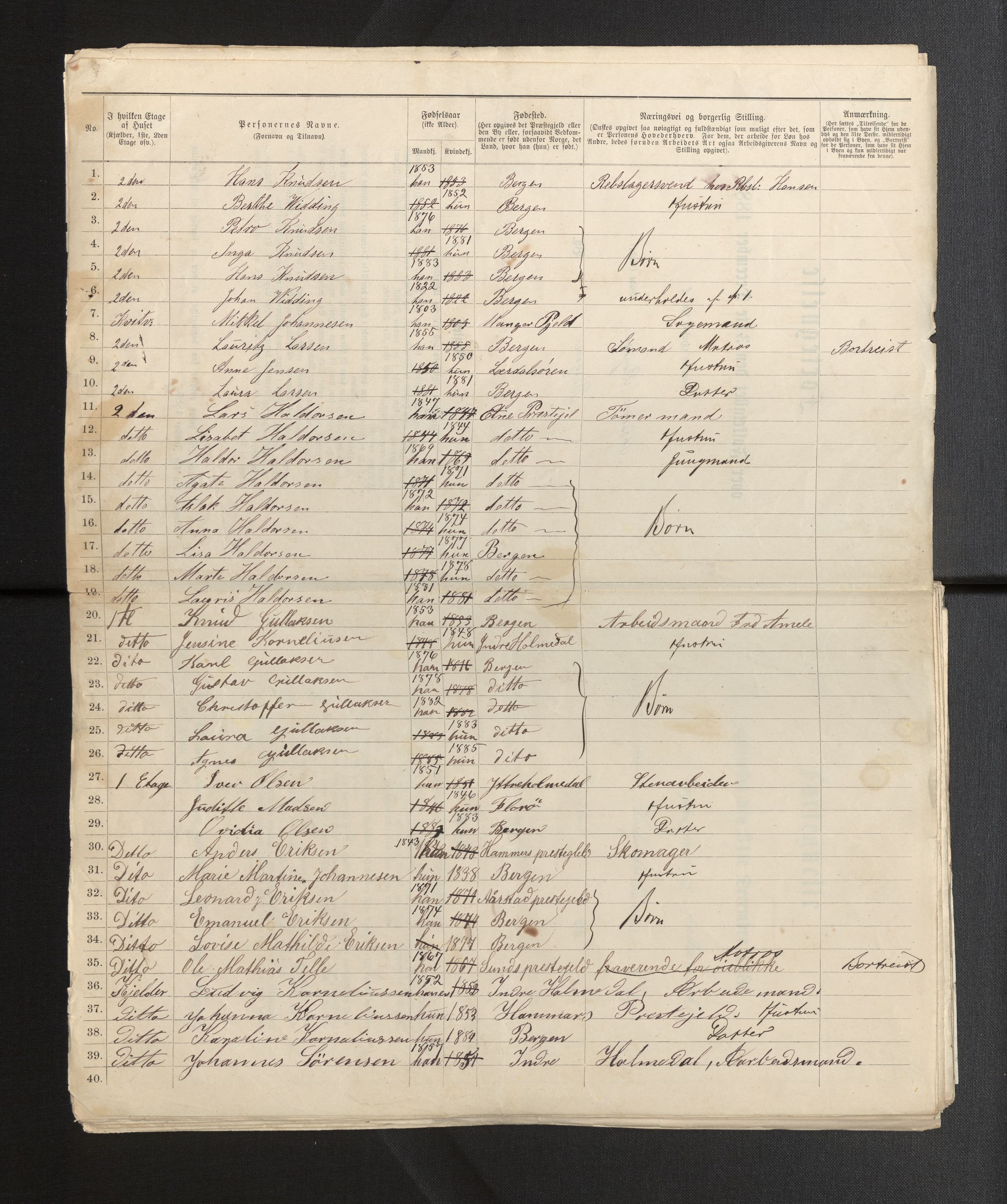 SAB, 1885 census for 1301 Bergen, 1885, p. 7