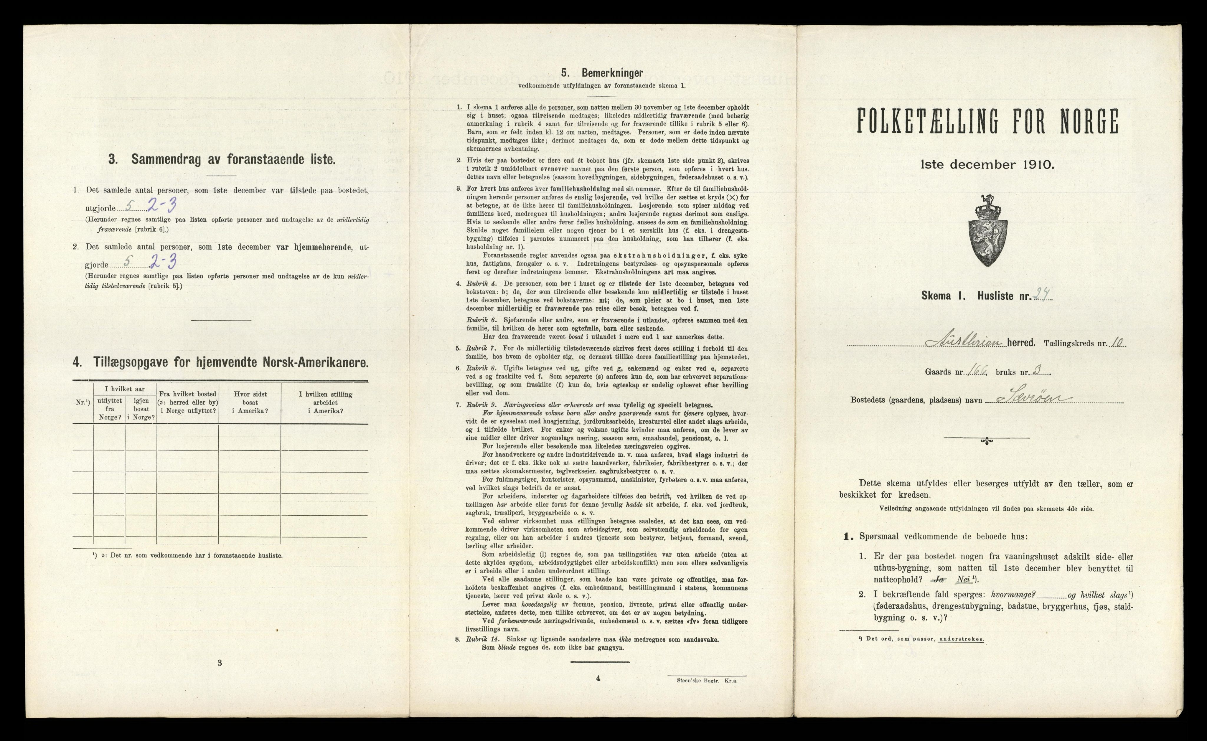 RA, 1910 census for Austrheim, 1910, p. 664