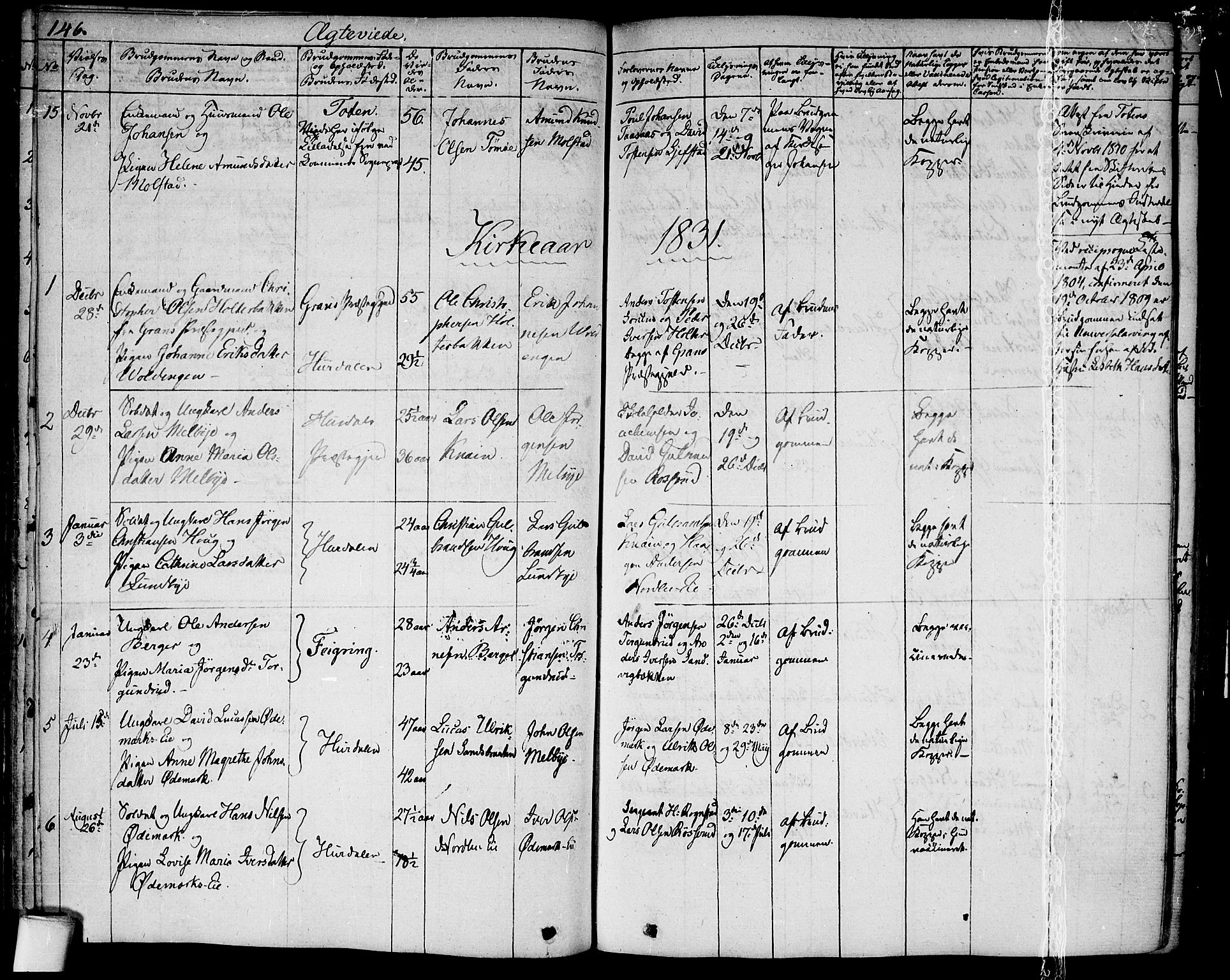 Hurdal prestekontor Kirkebøker, SAO/A-10889/F/Fa/L0004: Parish register (official) no. I 4, 1828-1845, p. 146