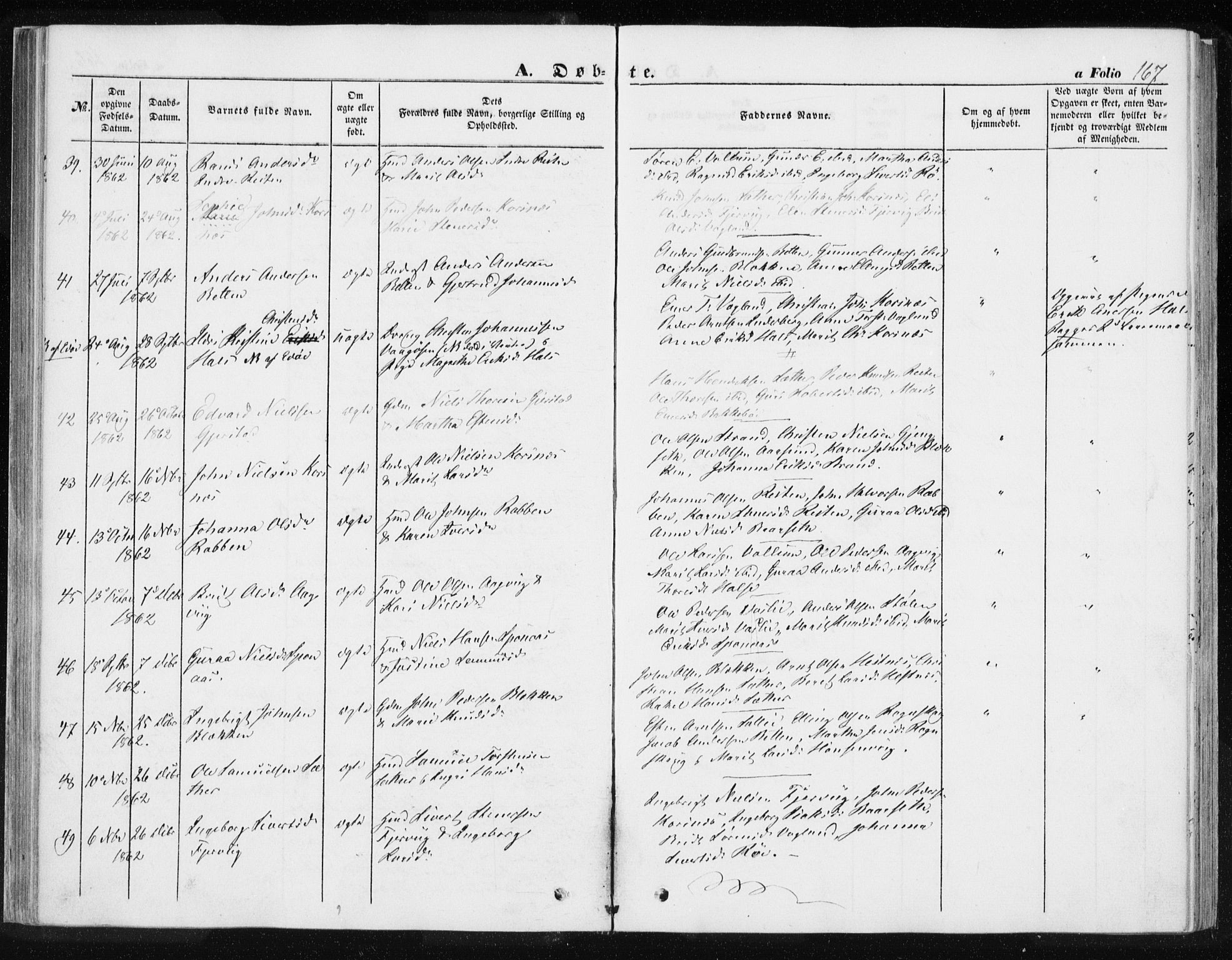 Ministerialprotokoller, klokkerbøker og fødselsregistre - Møre og Romsdal, AV/SAT-A-1454/576/L0883: Parish register (official) no. 576A01, 1849-1865, p. 167