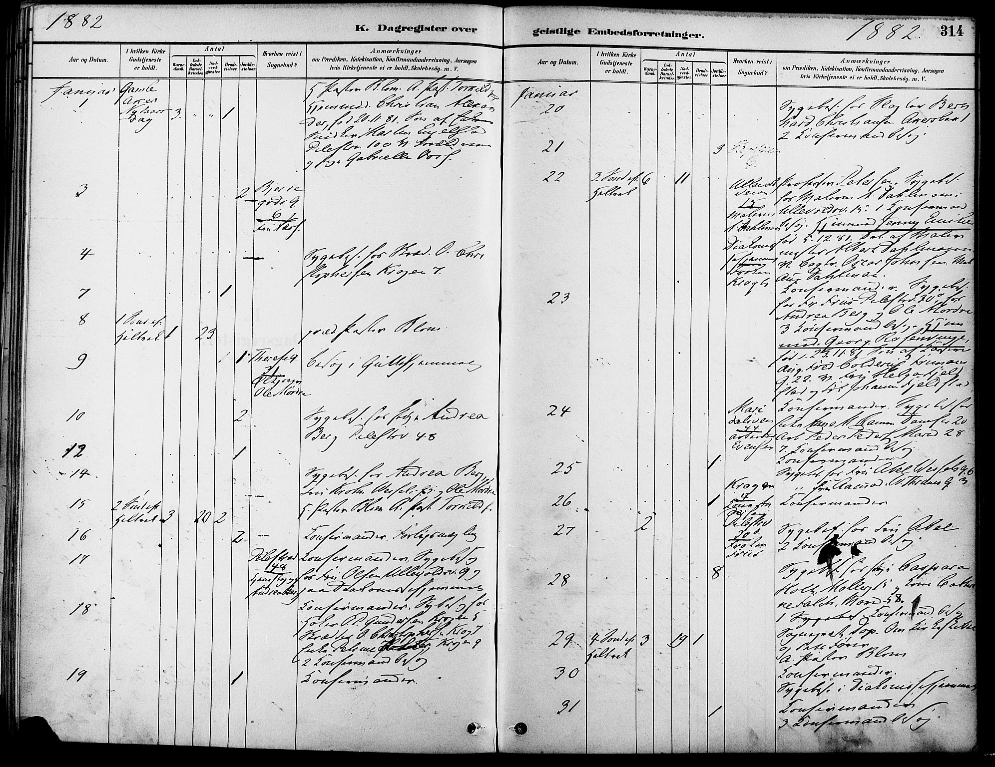 Gamle Aker prestekontor Kirkebøker, SAO/A-10617a/F/L0007: Parish register (official) no. 7, 1882-1890, p. 314