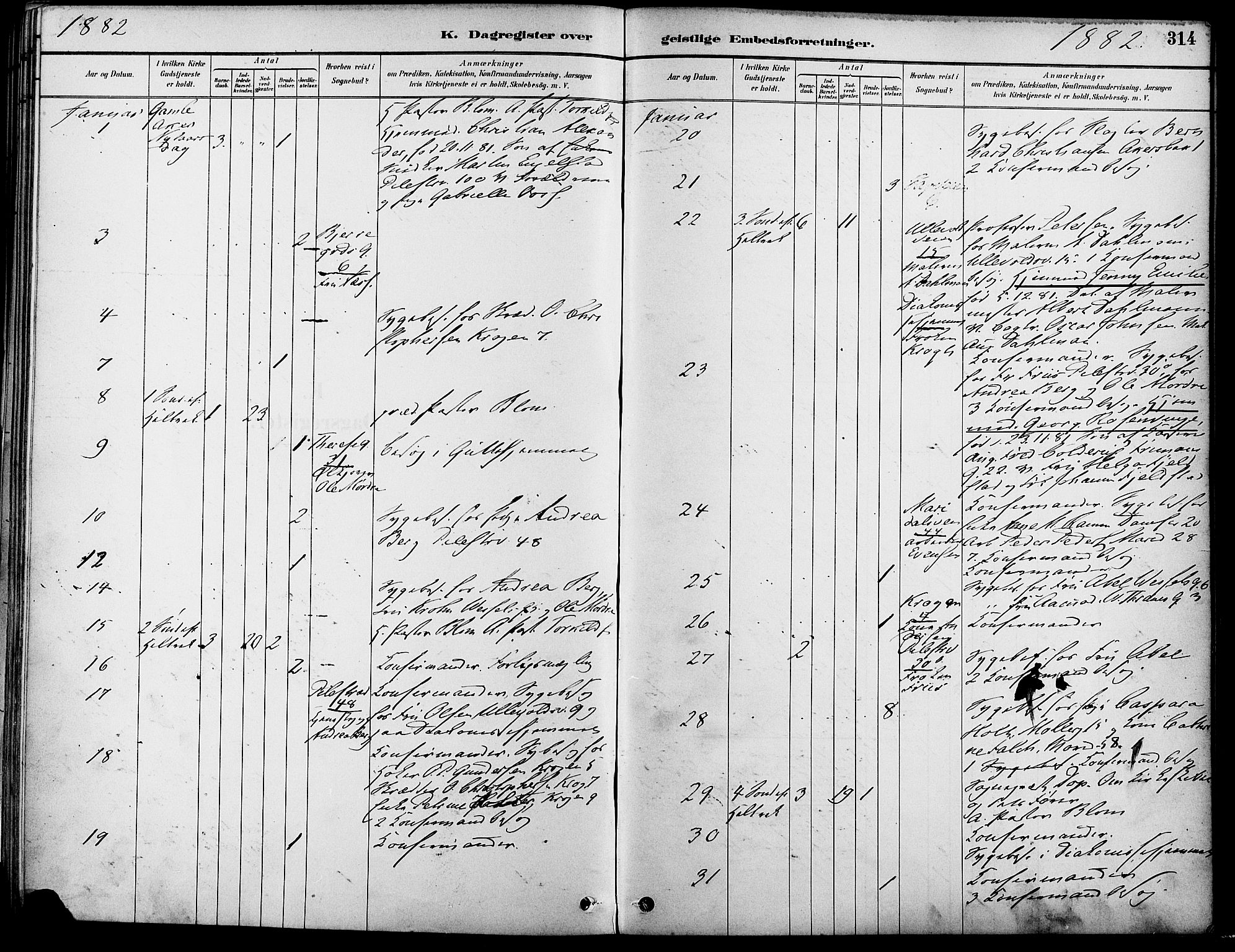 Gamle Aker prestekontor Kirkebøker, AV/SAO-A-10617a/F/L0007: Parish register (official) no. 7, 1882-1890, p. 314