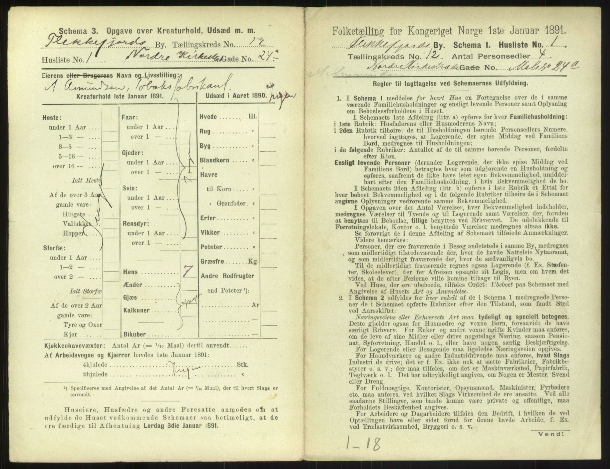 RA, 1891 census for 1004 Flekkefjord, 1891, p. 414