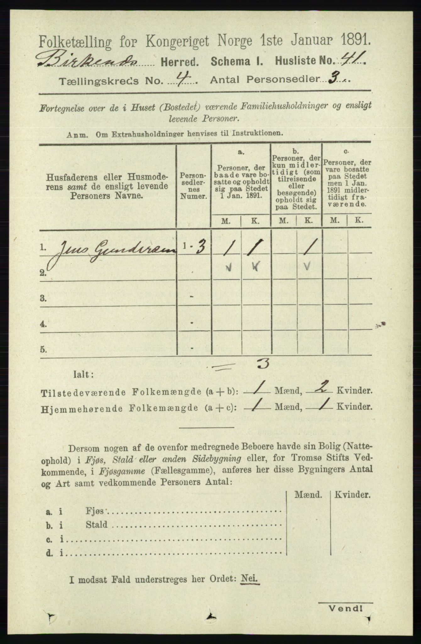 RA, 1891 Census for 0928 Birkenes, 1891, p. 1242