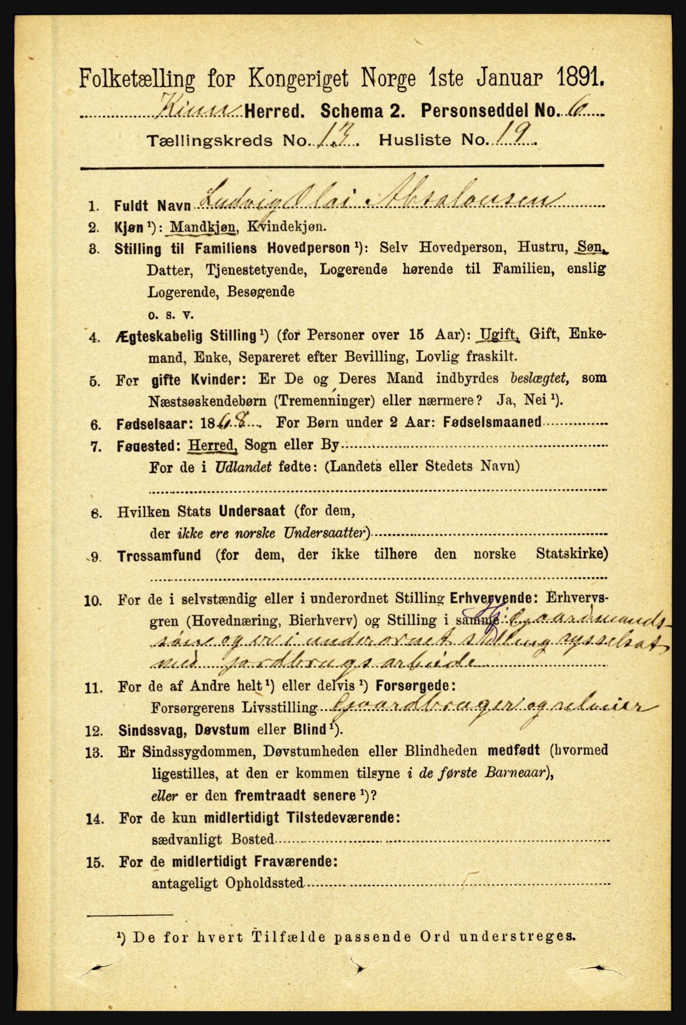 RA, 1891 census for 1437 Kinn, 1891, p. 5192