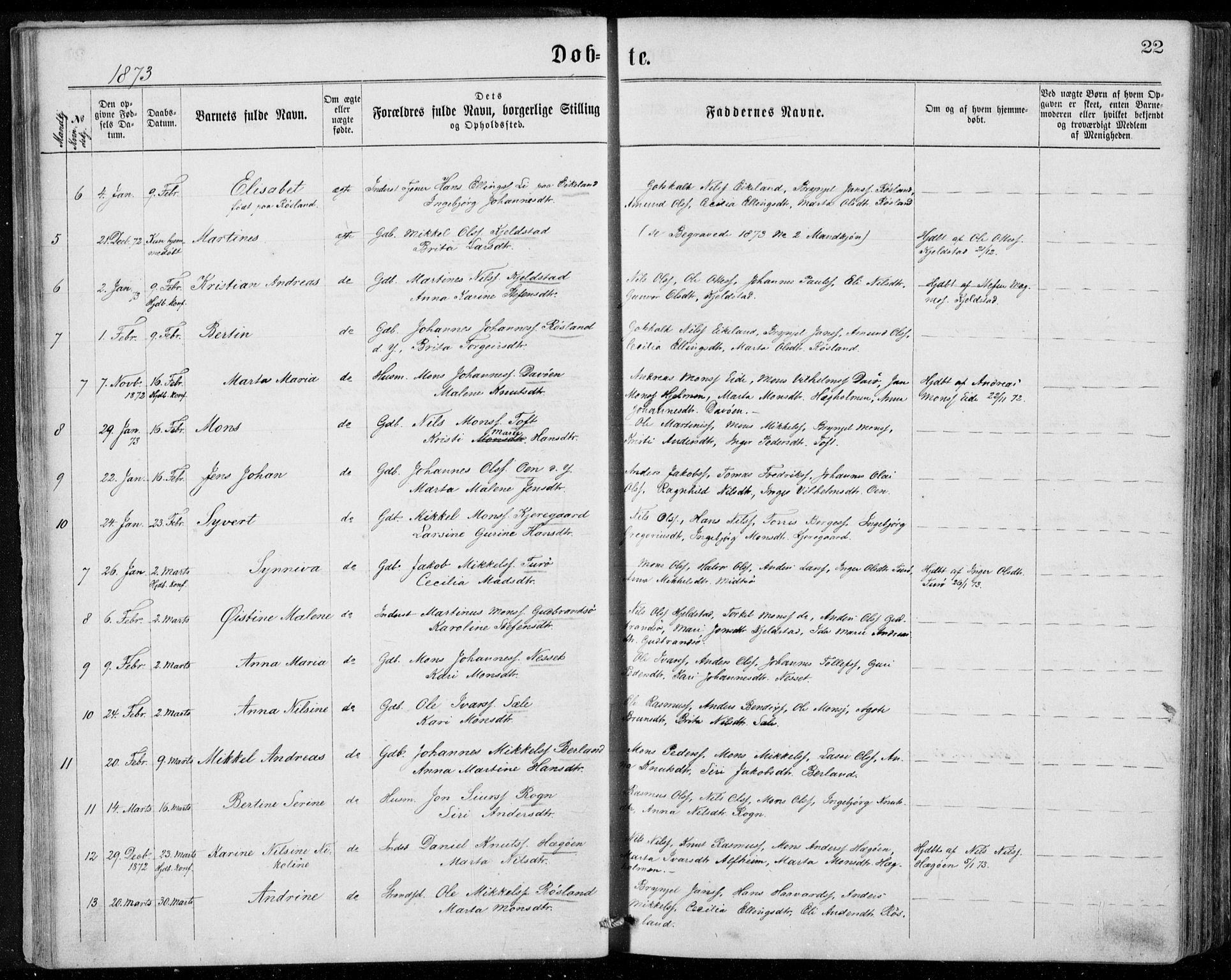 Herdla Sokneprestembete, SAB/A-75701/H/Haa: Parish register (official) no. A 2, 1869-1877, p. 22
