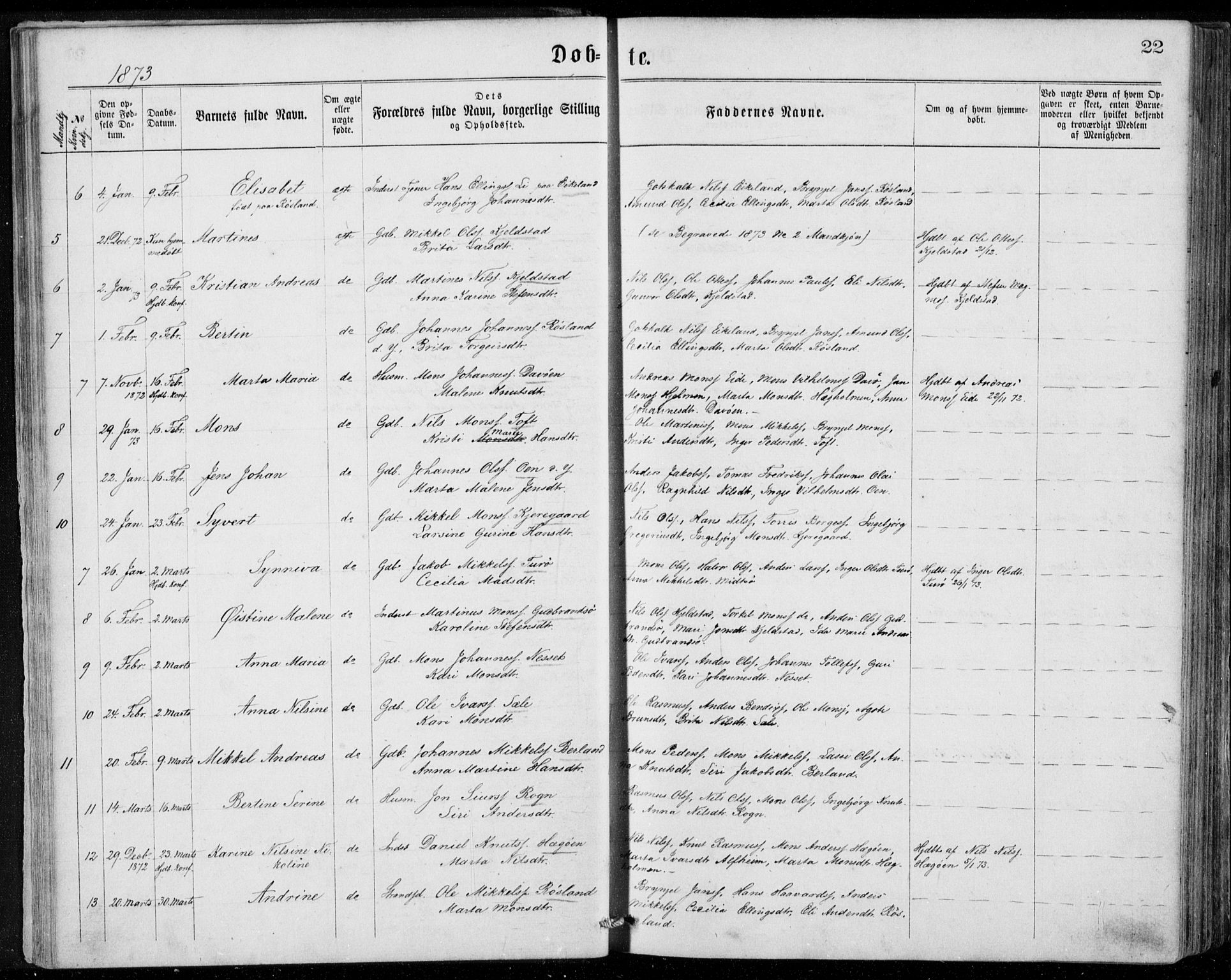 Herdla Sokneprestembete, AV/SAB-A-75701/H/Haa: Parish register (official) no. A 2, 1869-1877, p. 22