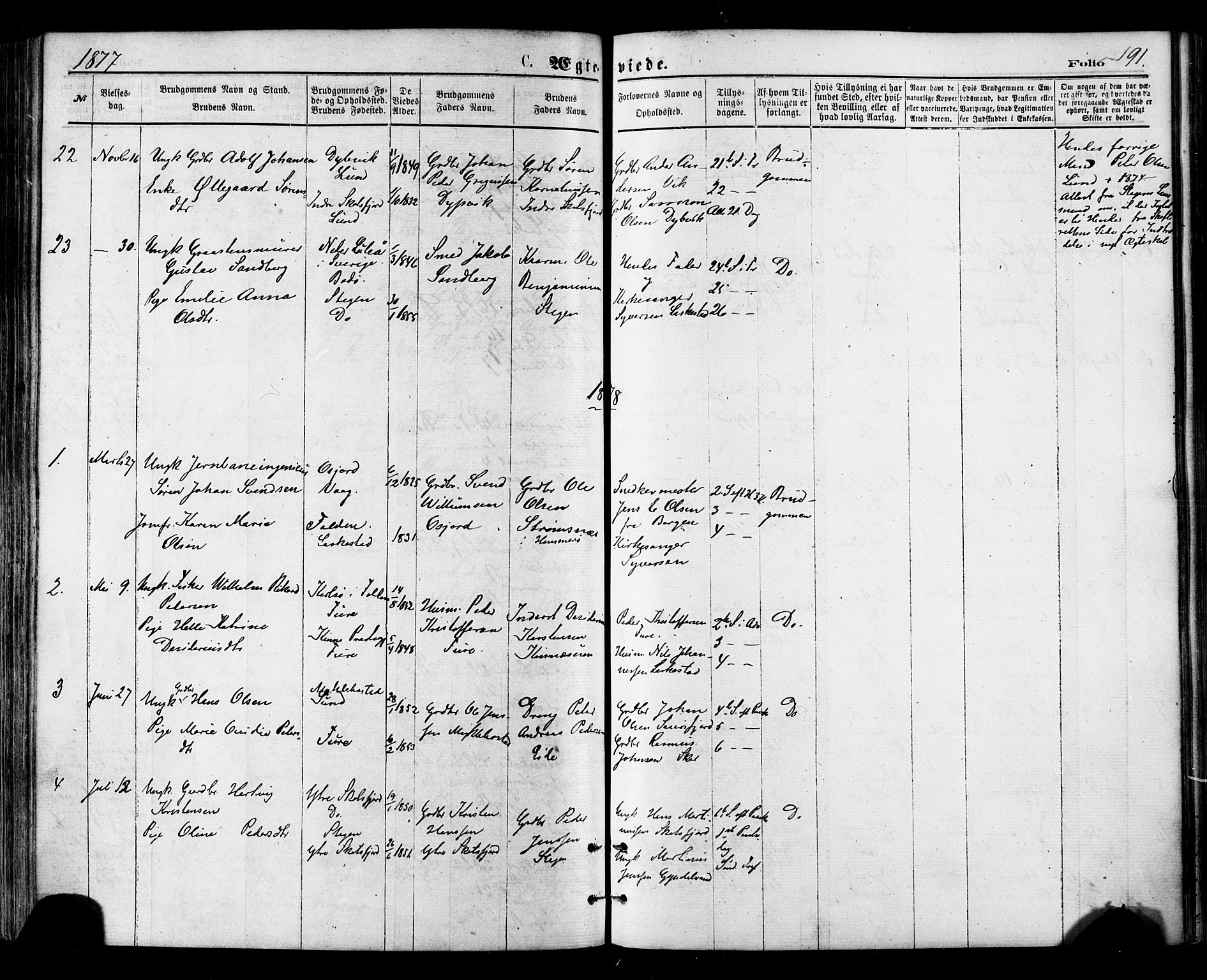 Ministerialprotokoller, klokkerbøker og fødselsregistre - Nordland, SAT/A-1459/855/L0802: Parish register (official) no. 855A10, 1875-1886, p. 191