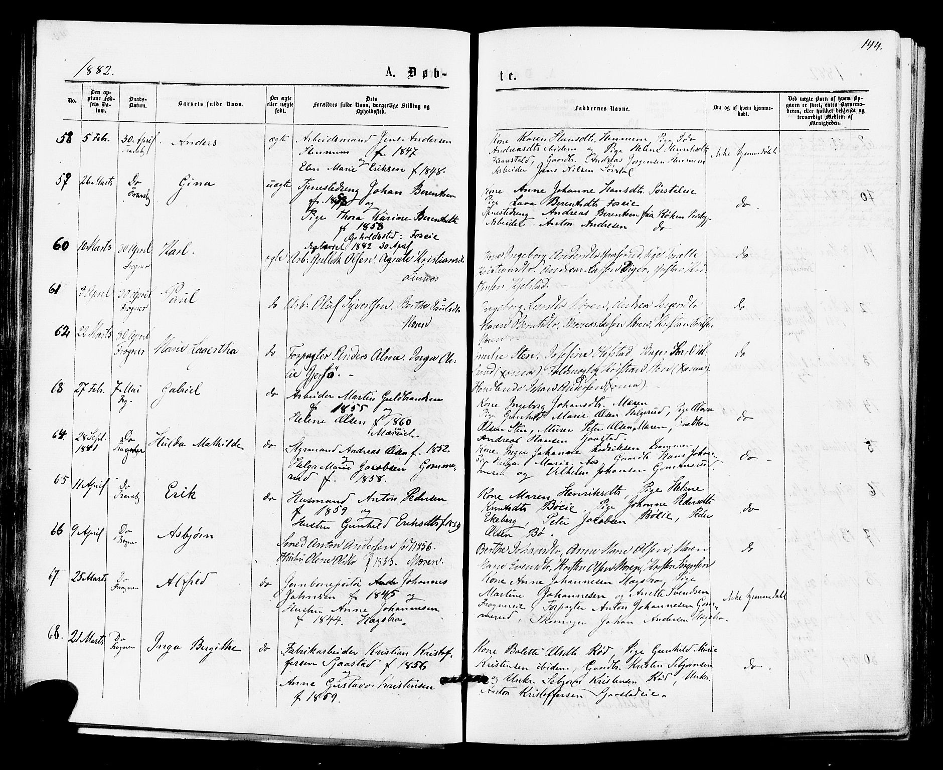 Lier kirkebøker, SAKO/A-230/F/Fa/L0014: Parish register (official) no. I 14, 1875-1882, p. 144