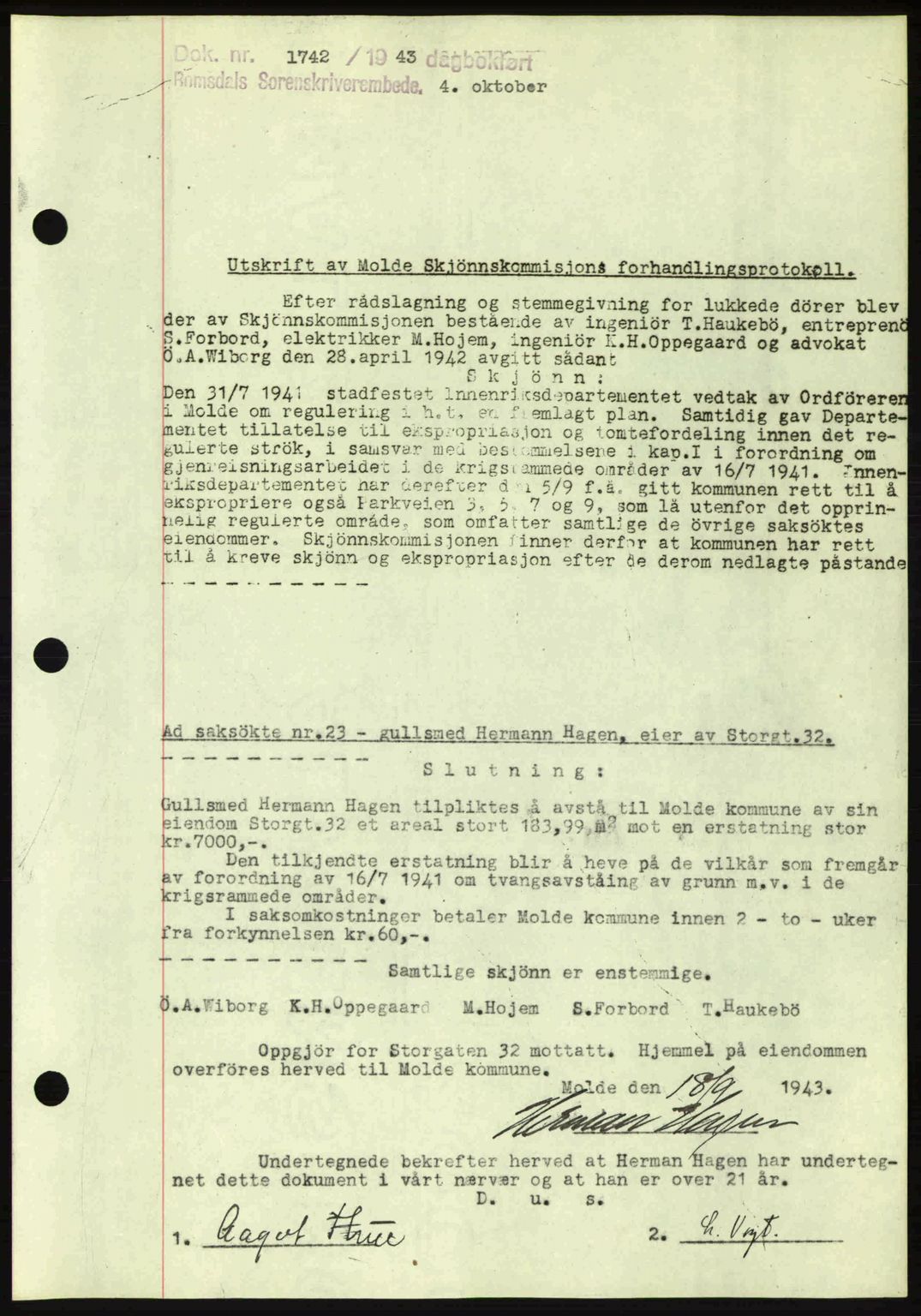 Romsdal sorenskriveri, AV/SAT-A-4149/1/2/2C: Mortgage book no. A15, 1943-1944, Diary no: : 1742/1943