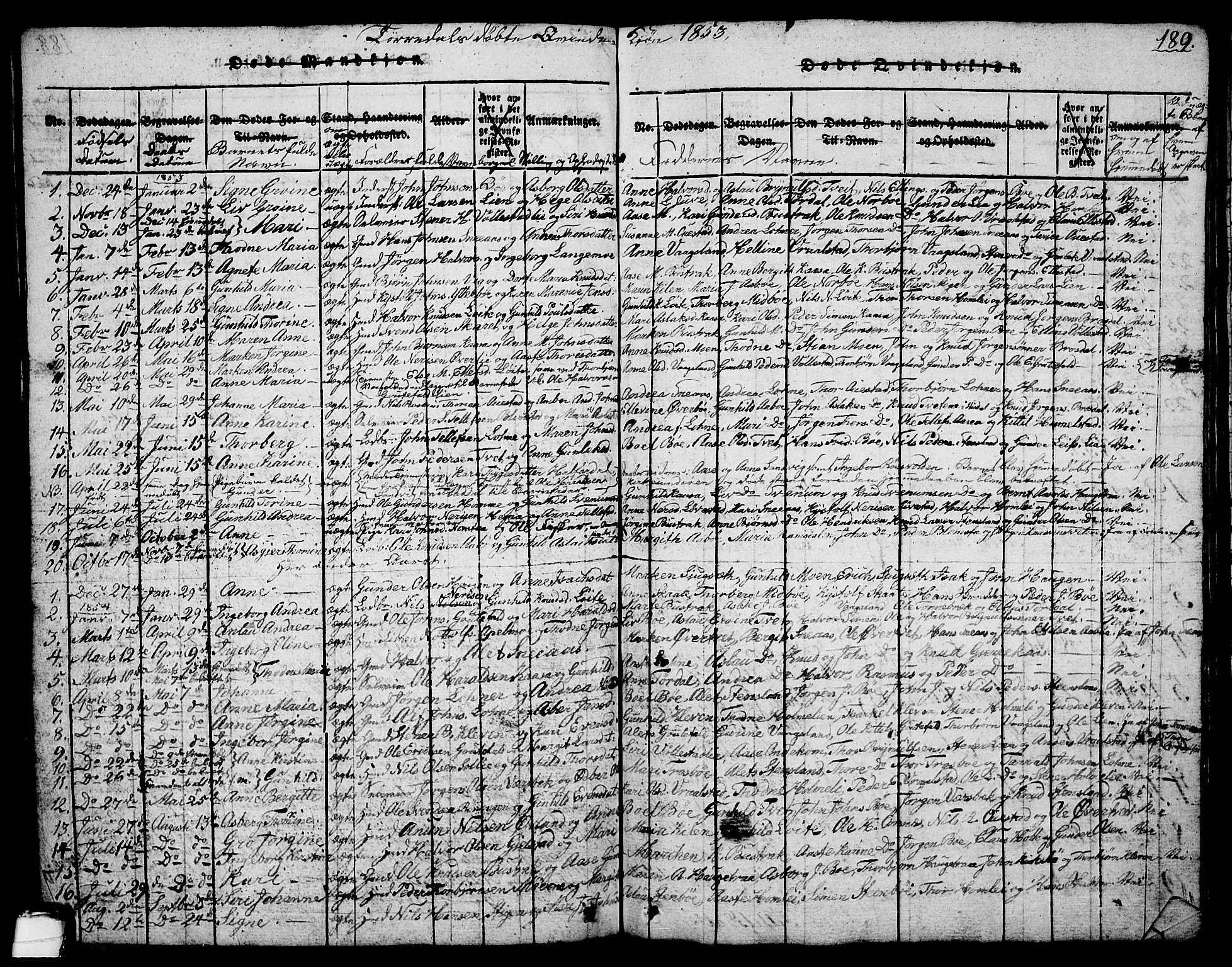Drangedal kirkebøker, SAKO/A-258/G/Ga/L0001: Parish register (copy) no. I 1 /2, 1814-1856, p. 189